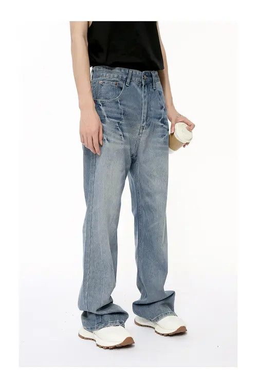 Japanese Brand Washed Light Blue Lightning Pattern Jeans Size US 32 / EU 48 - 2 Thumbnail