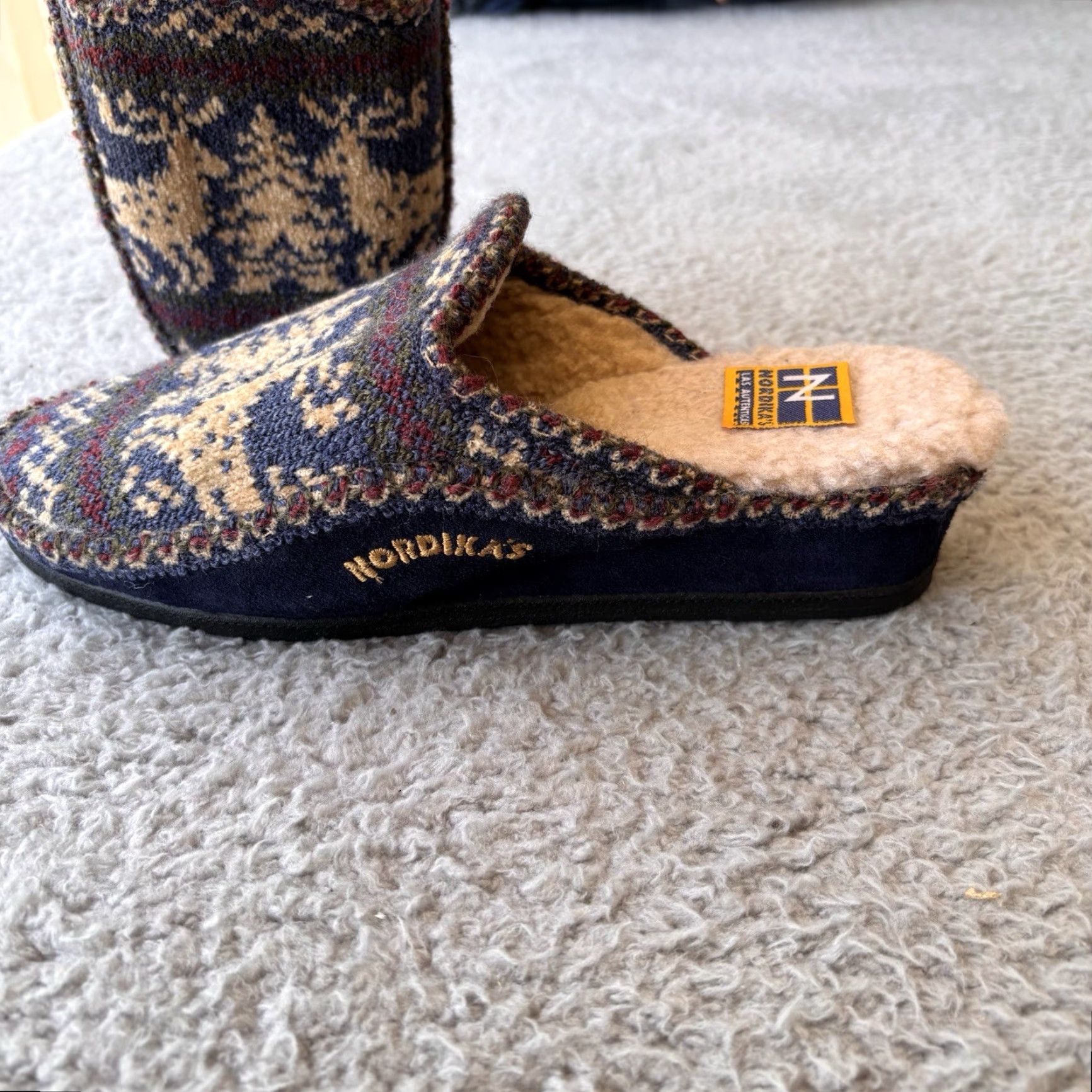 Vintage Nordikas Slip On Mule Slippers Women’s 9.5 Blue Cotton Blend Flat Winter Casual Shoes Size ONE SIZE - 4 Thumbnail
