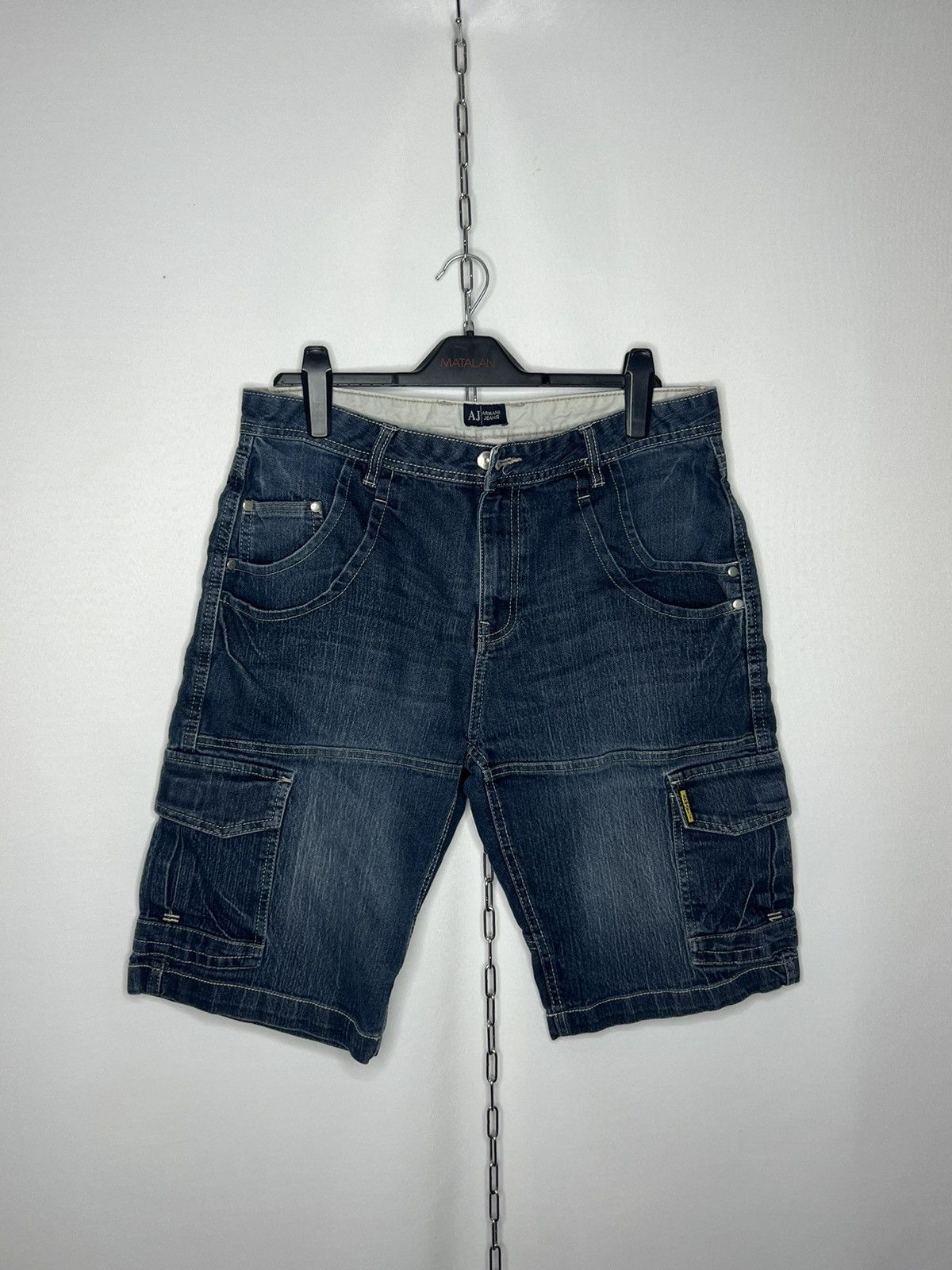 Vintage Armani Jeans Metal Logo Denim Shorts Multipocket