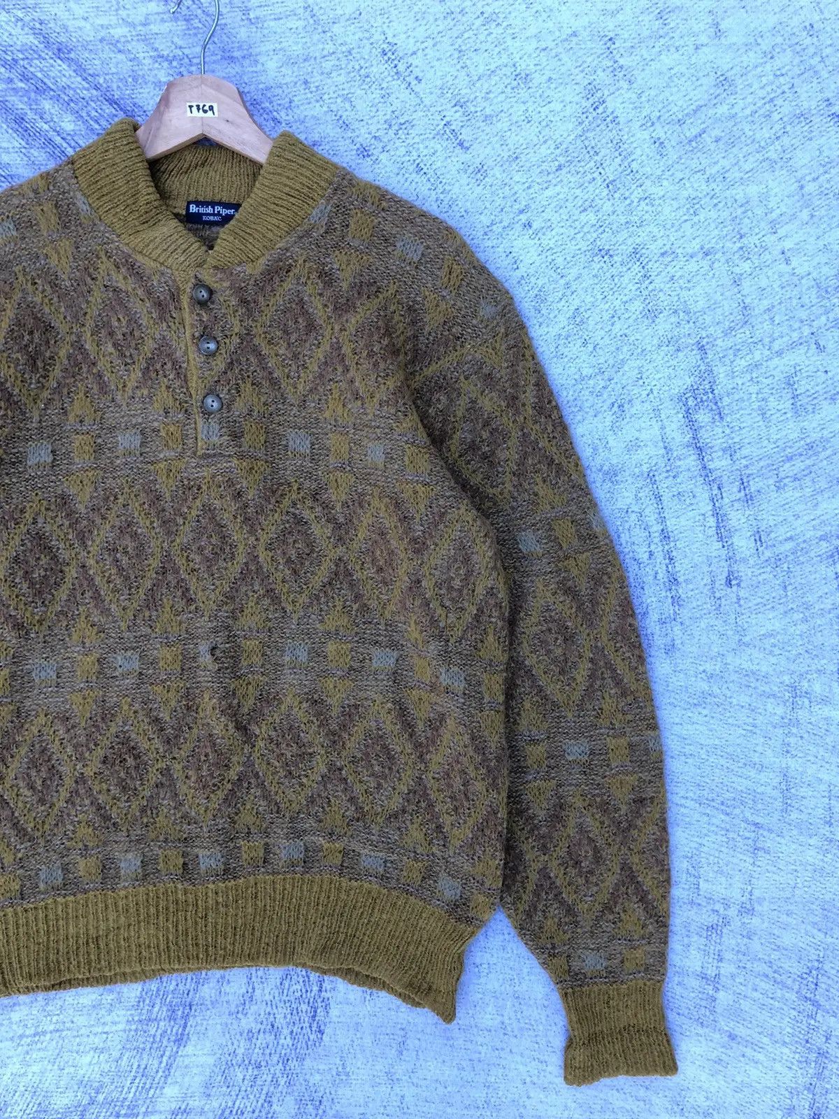Aran Isles Knitwear Vintage British Piper Shaggy Knit Polo Fleece Size US M / EU 48-50 / 2 - 2 Thumbnail