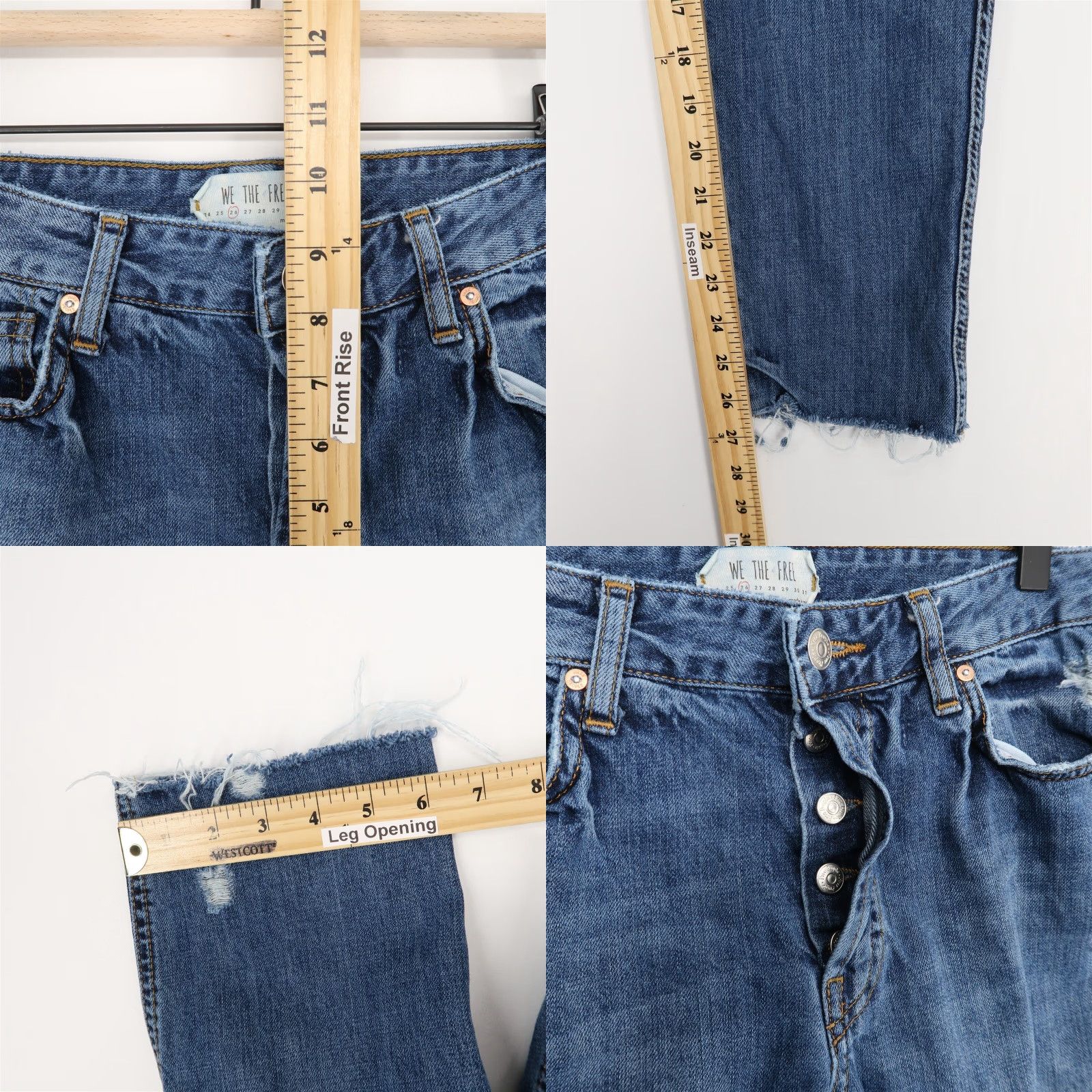 Vintage We The Free Jeans Womens 26 Blue Button Fly Distressed Ankle Fray Size 26" / US 2 / IT 38 - 8 Thumbnail