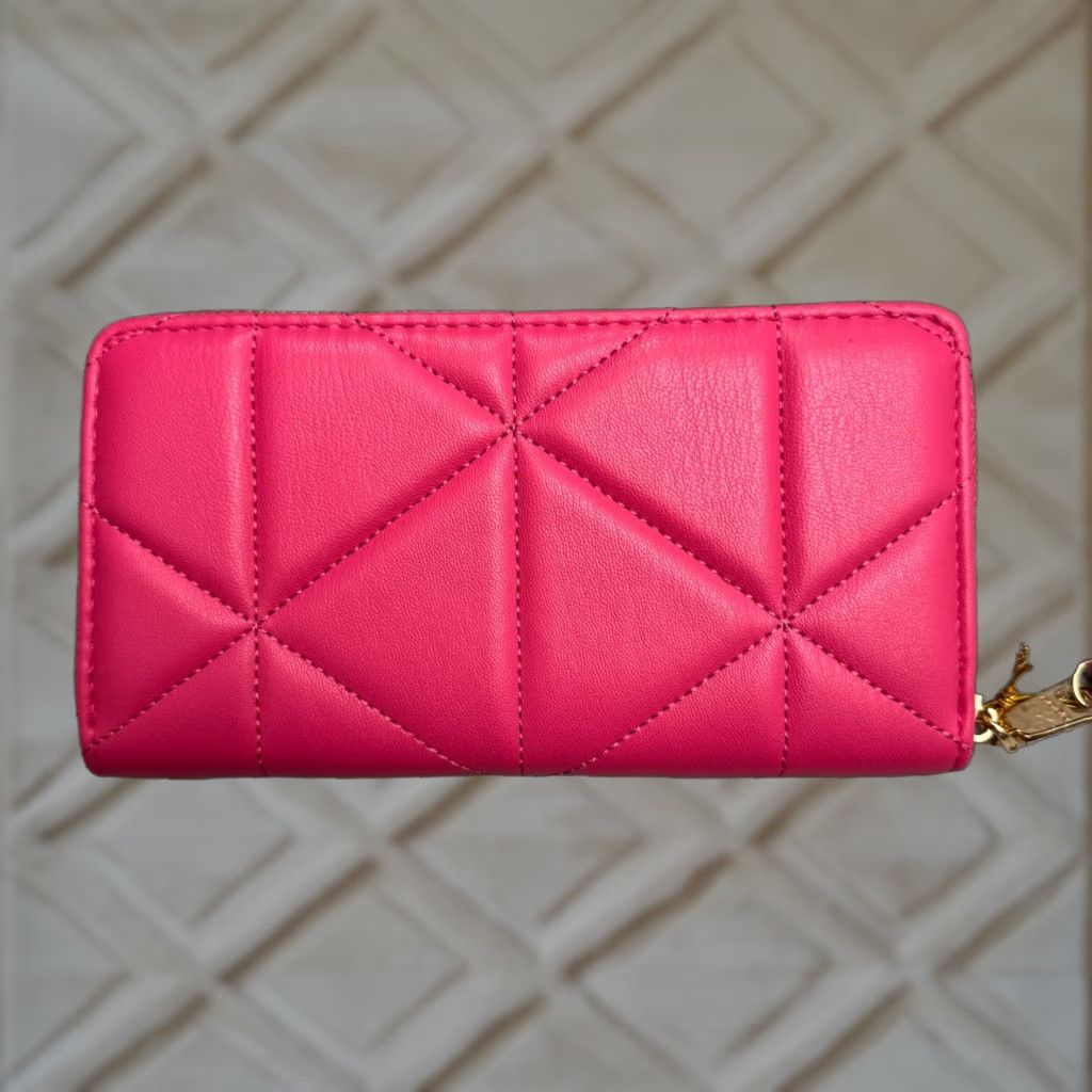 Bebe VINTAGEBeBe Zaza Zip Around Wallet Hot Pink Quilted Rhinestone Logo Wristlet Clutch NWT Size ONE SIZE - 1 Thumbnail