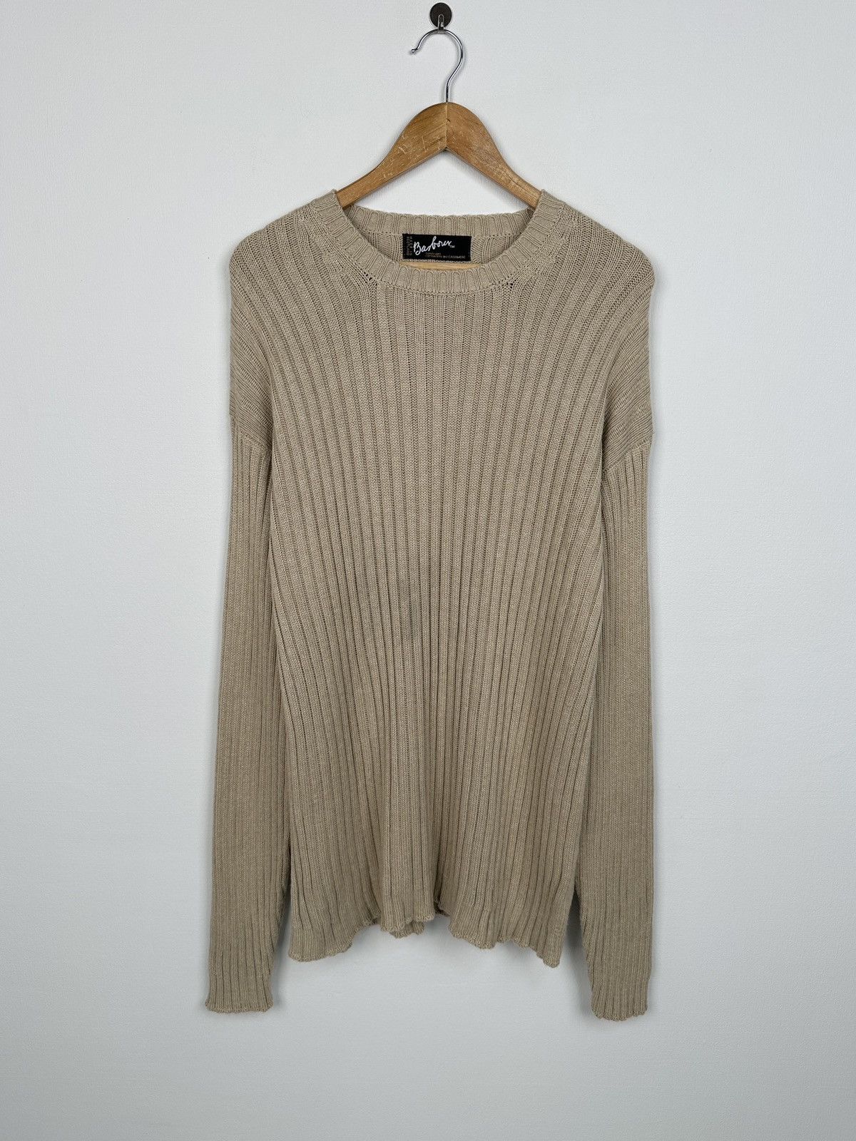 Barbour Vintage BARBOUR Cotton Cashmere Rich Rib Sweater Beige Men’s Size US M / EU 48-50 / 2 - 1 Thumbnail