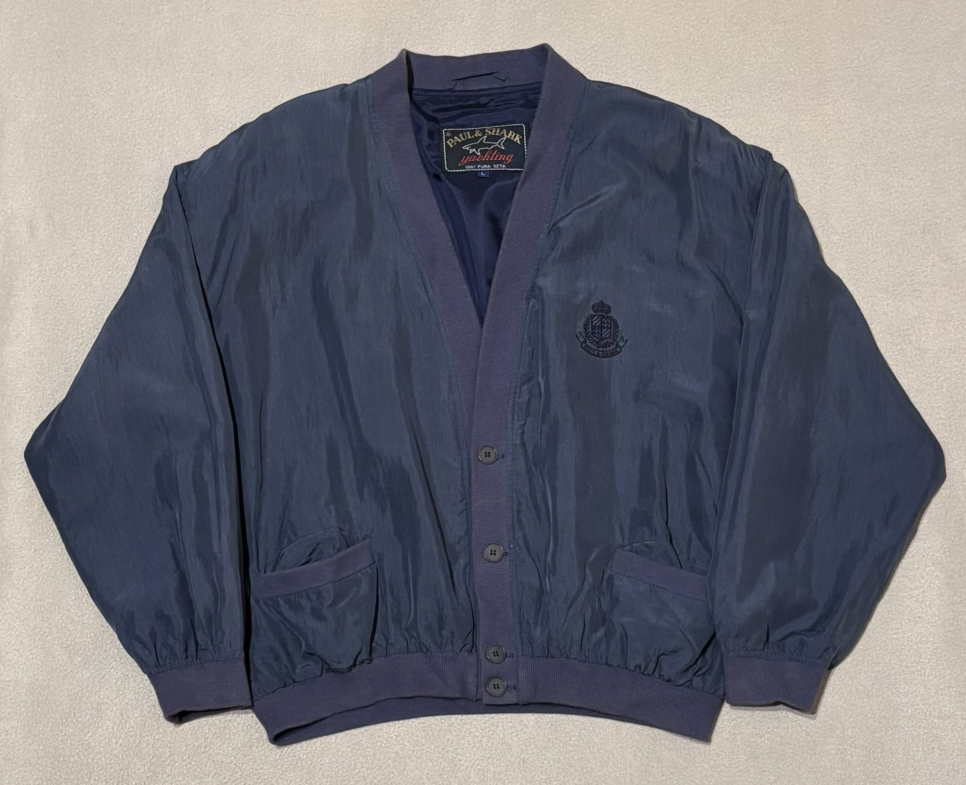 Paul & Shark Paul Shark Bomber Jacket 100% Silk Navy Large Size US L / EU 52-54 / 3 - 5 Thumbnail