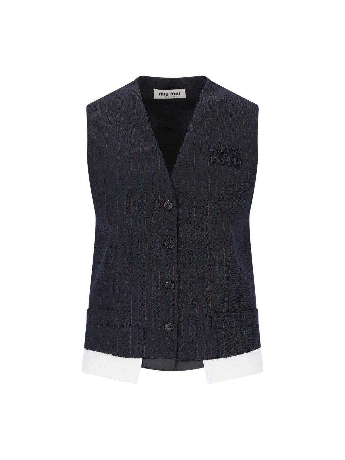 image of Miu Miu Logo Pinstriped Vest Size 40 in Blue, Women's