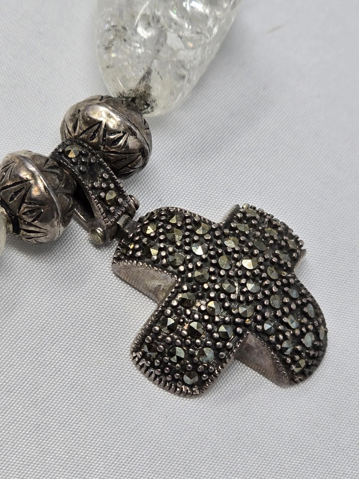 The Unbranded Brand Sterling Silver Marcasite Cross Necklace w/ Natural Quartz Size ONE SIZE - 7 Thumbnail