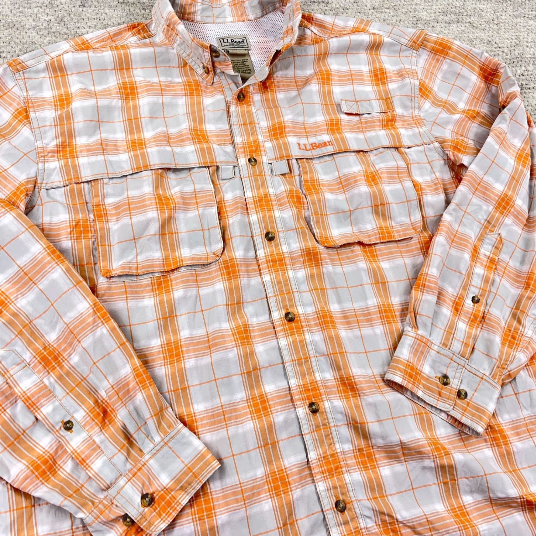Vintage LL Bean Shirt Men XL Orange Plaid Button-Up Performance Vented Hiking Camp Shirt Size US XL / EU 56 / 4 - 3 Thumbnail