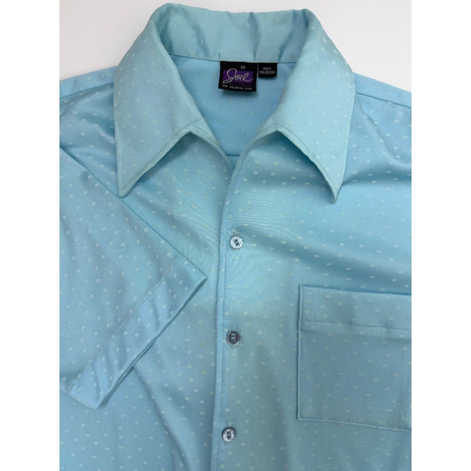 Vintage VINTAGE Joel California Disco Shirt Men M Blue Polka Dot Polyester 70s Stretchy Wrinkle Resistant Size US M / EU 48-50 / 2 - 5 Thumbnail