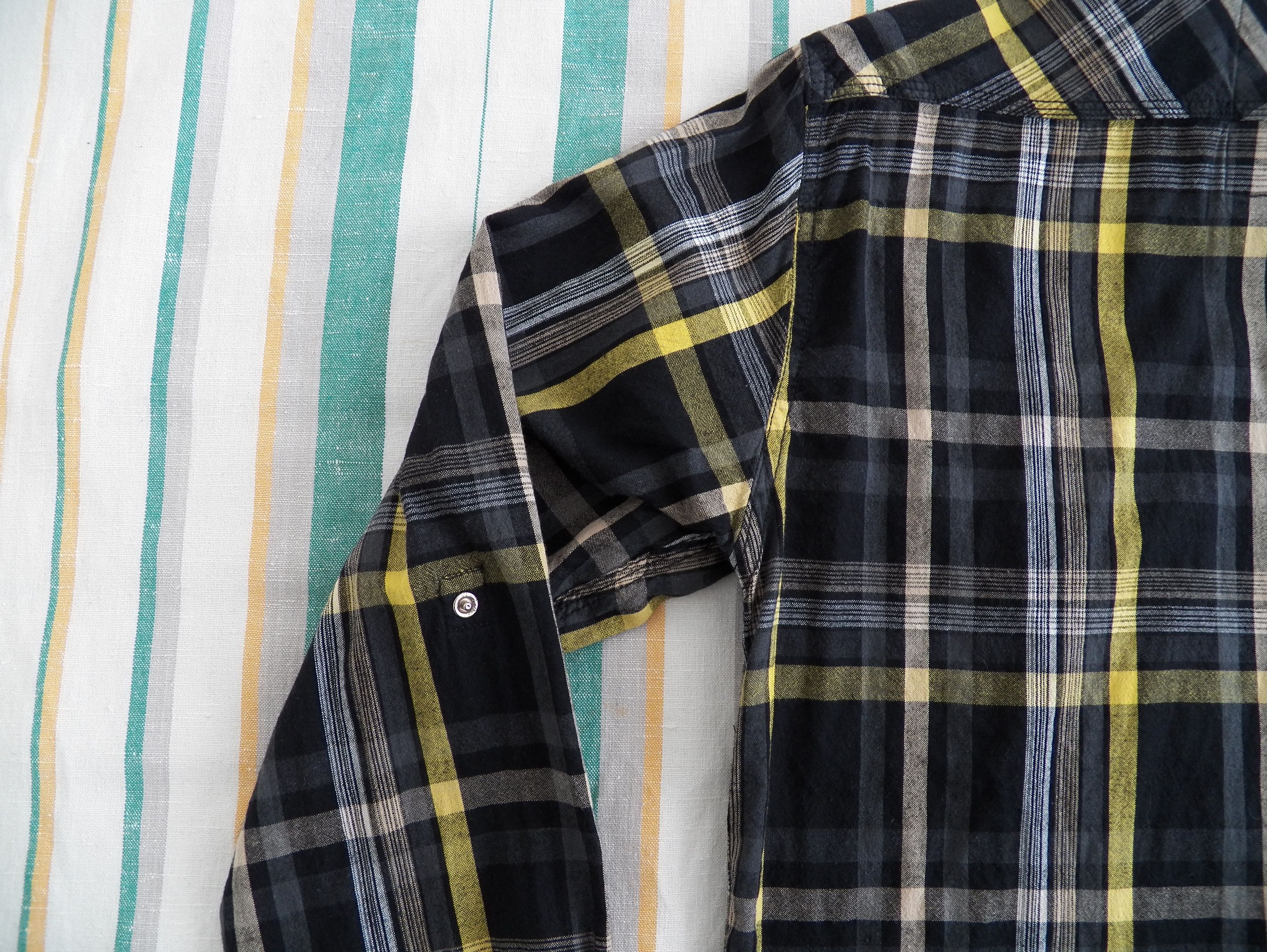 Alprausch Mens Shirt black yellow plaid flannel snap