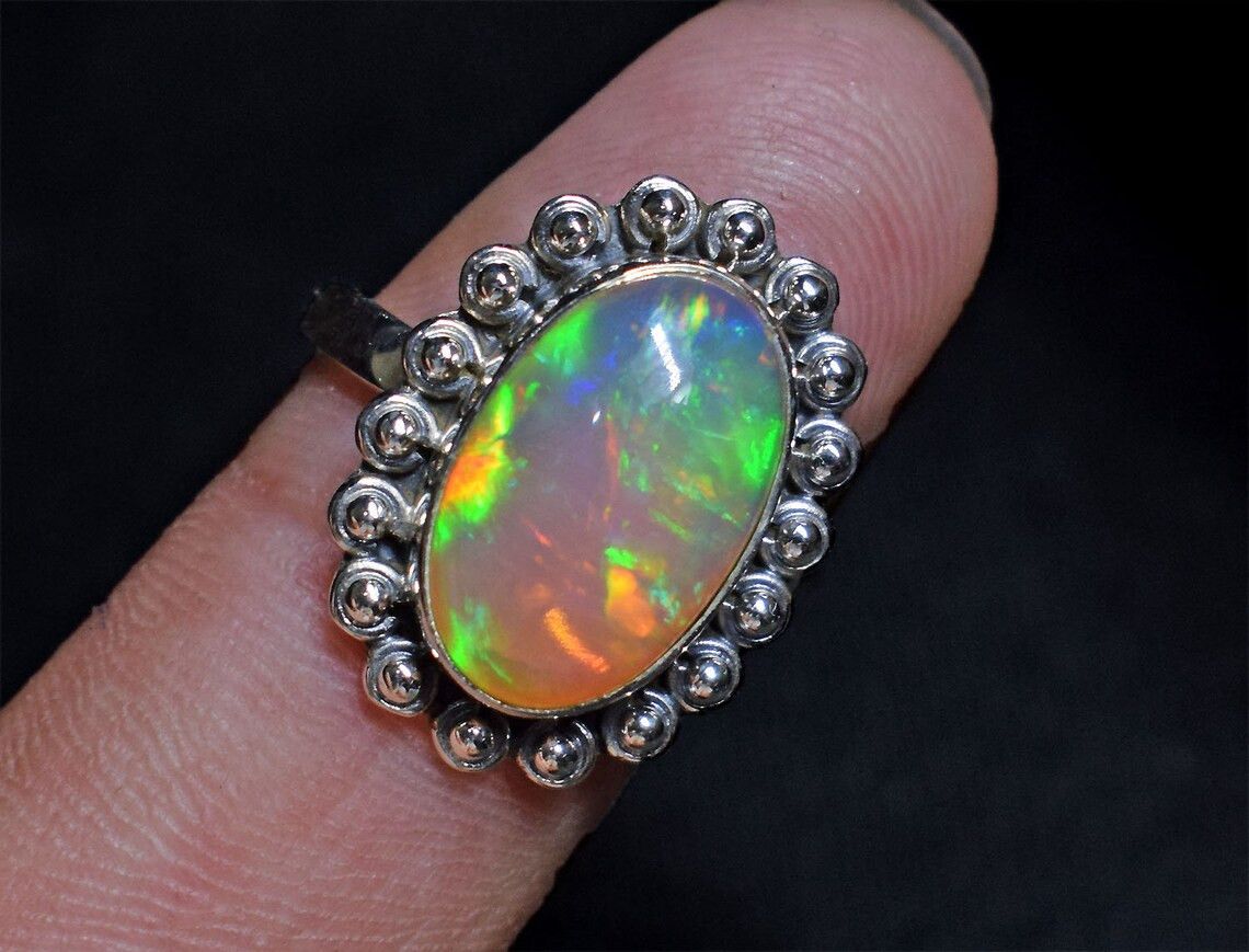 Handmade Natural Ethiopian Opal Ring Handmade 925K Silver Boho Rings Size ONE SIZE - 3 Thumbnail
