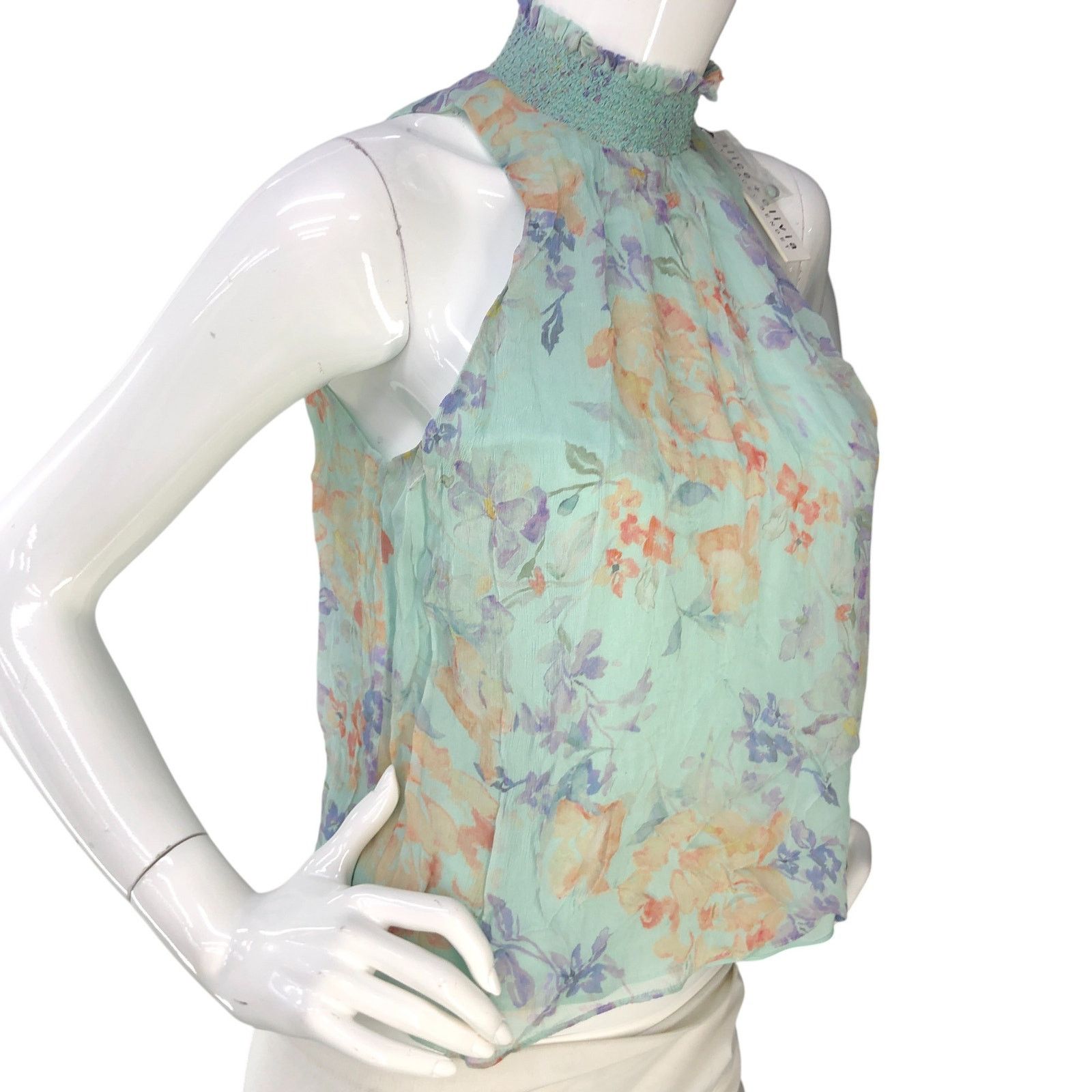 Alice + Olivia Alice + Olivia Sz XS Top Annmarie Smocked High Neck Tank NEW Size XS / US 0-2 / IT 36-38 - 10 Thumbnail