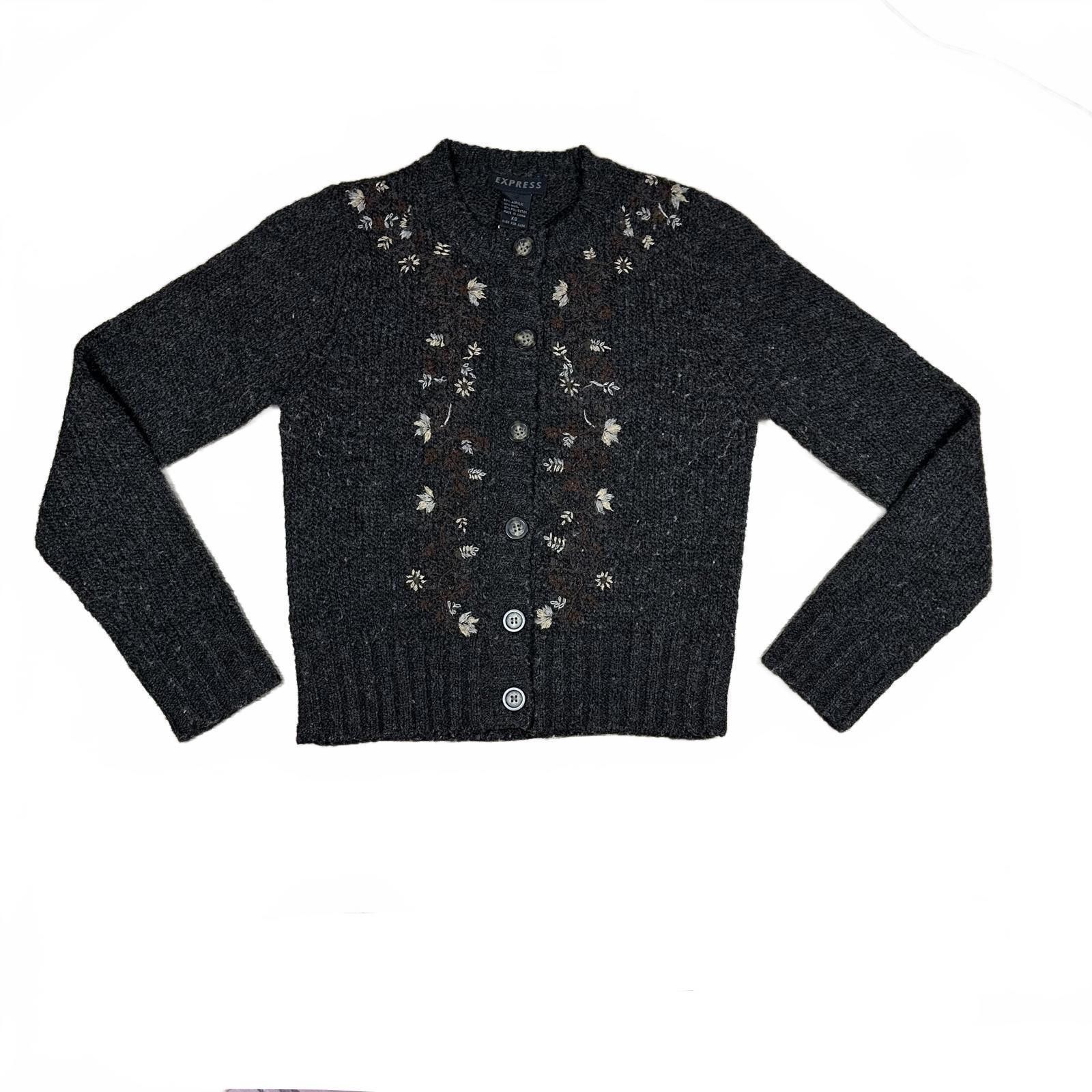 Express Express Women’s Sweater Gray Floral Embroidery Wool Vintage Size XS / US 0-2 / IT 36-38 - 1 Thumbnail