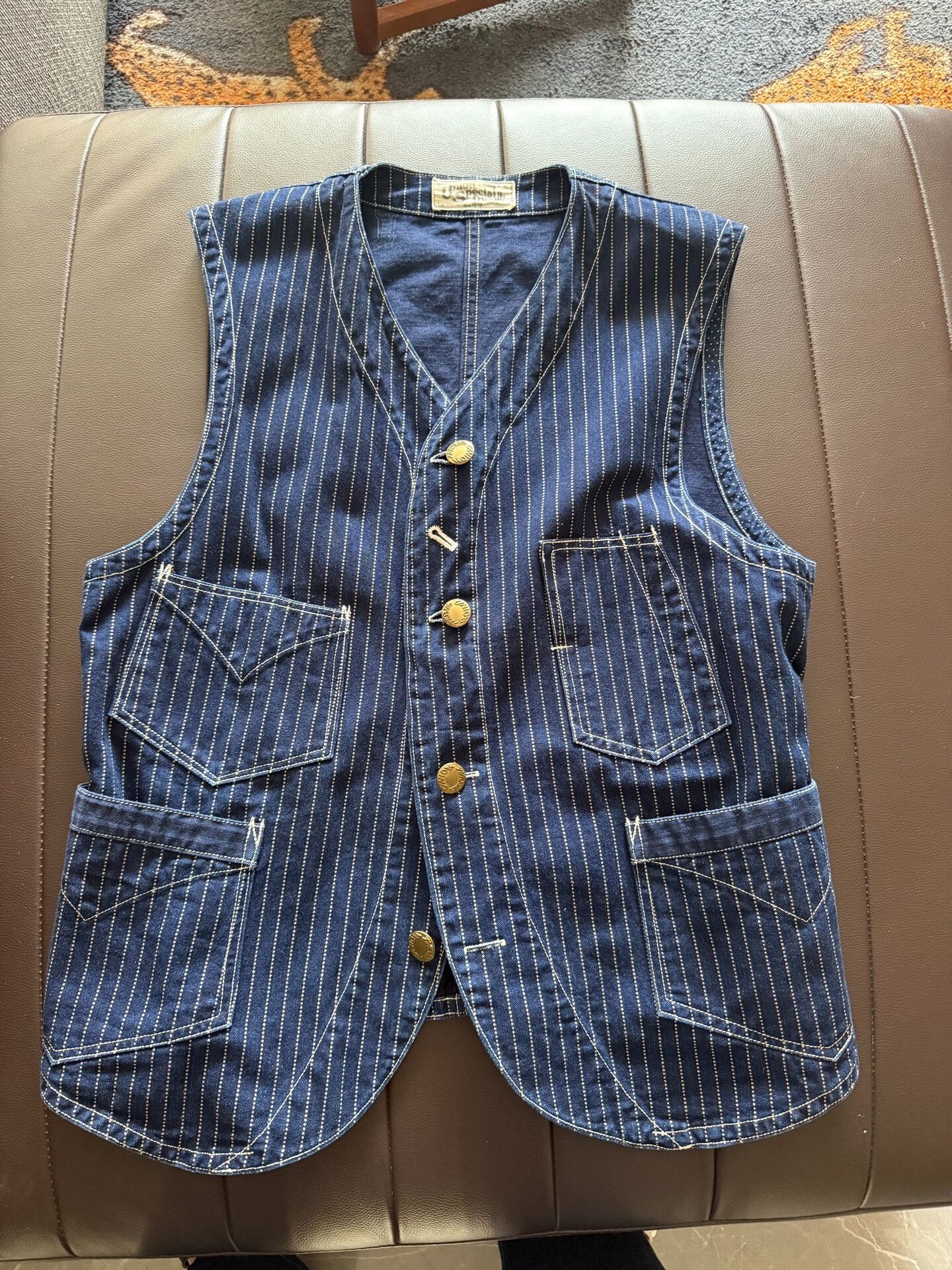 Freewheelers Freewheelers Striped Denim Vest Size 40 Size US XXS / EU 40 - 1 Thumbnail