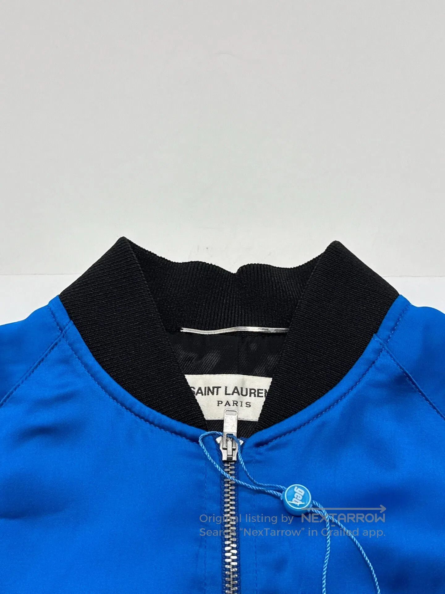 Saint Laurent Paris Saint Laurent Blue Silk Bomber Jacket. Size L / US 10 / IT 46 - 3 Thumbnail