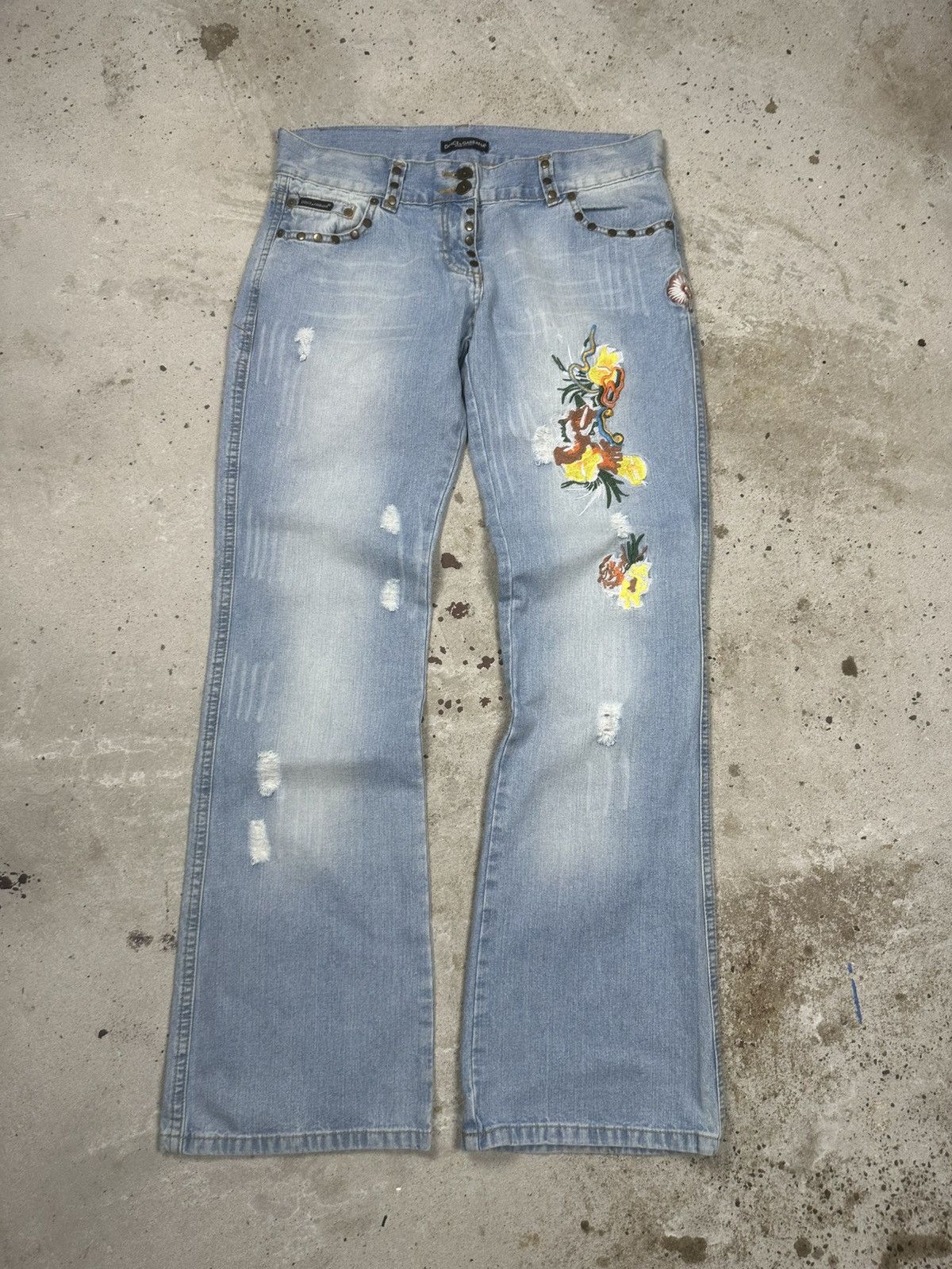 Dolce & Gabbana 2000s Dolce & Gabbana Hawaii Embroidery Bootcut Jeans Studs Size 32" / US 10 / IT 46 - 2 Thumbnail