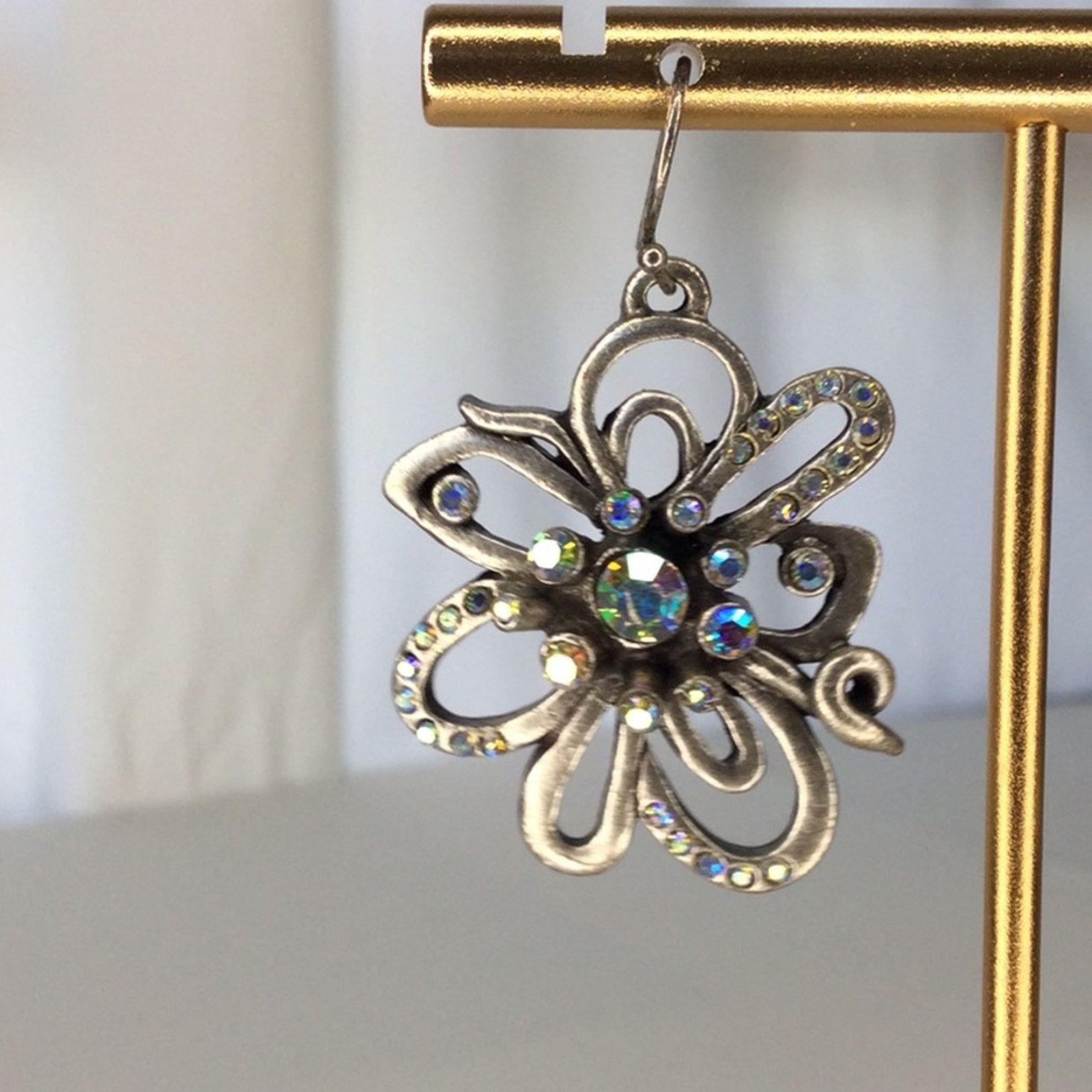 Chicos Chico's Silver & Rhinestone Floral Dangle Drop Earrings Size ONE SIZE - 4 Thumbnail