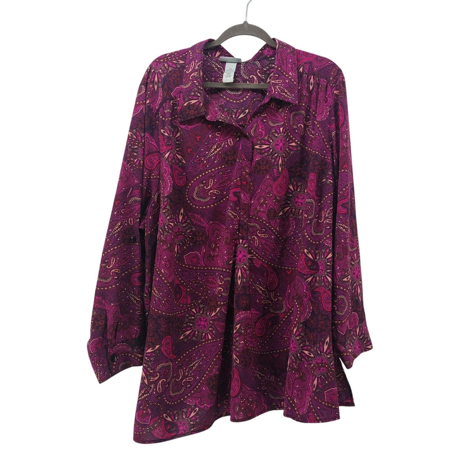 Other Catherines Womens Pink Paisley Blouse 3x (26/28W) Button-Tab Size 3XL / US 20-22 - 1 Thumbnail