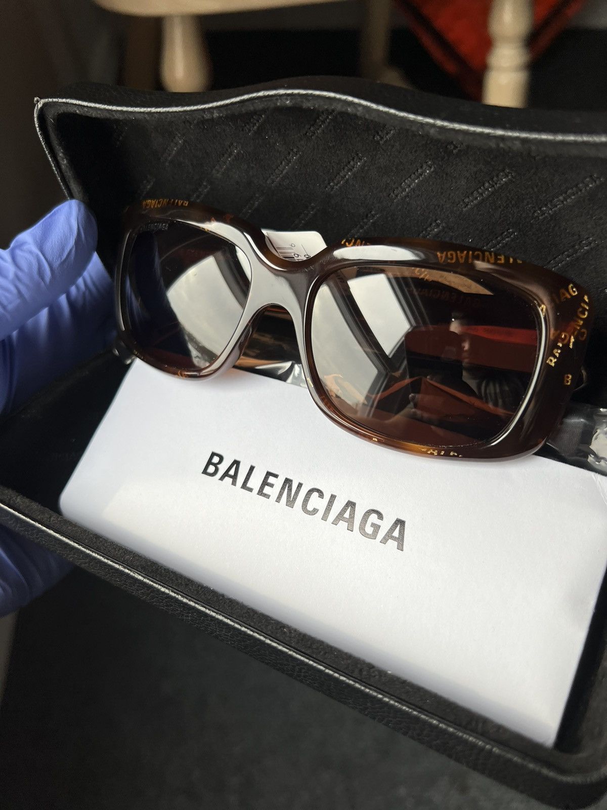 image of Balenciaga Rectangle Havana/brown Sunglasses, Women's