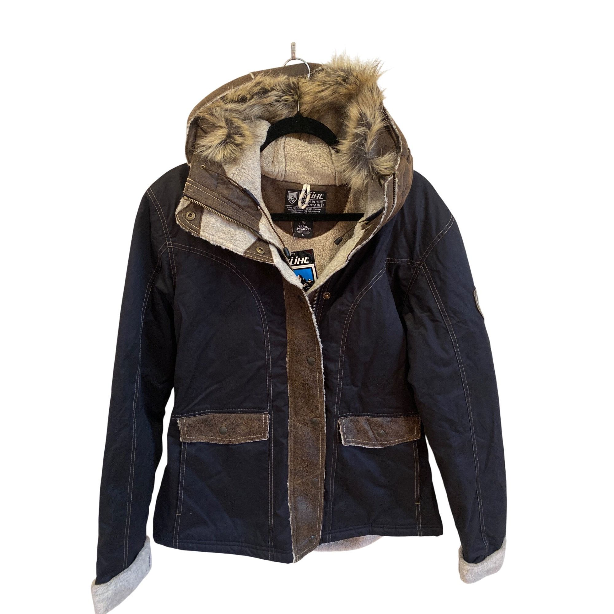 Kuhl NWT Kuhl Arktik Waxed Jacket L Faux Fur Sherling Fleece Hood Size L / US 10 / IT 46 - 3 Thumbnail