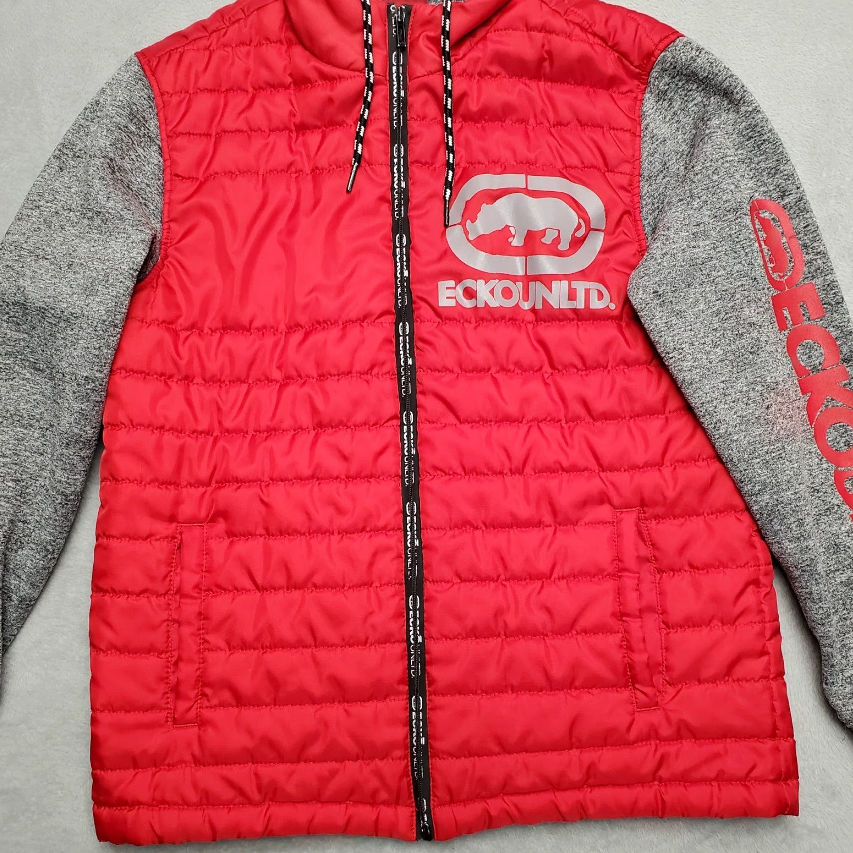 Ecko Unltd. VINTAGE Ecko Unltd Puffer Hoodie Jacket Mens Small Red Gray Hooded Zip Full Zip Casual Skate Outdoor Fleece Size US S / EU 44-46 / 1 - 2 Thumbnail