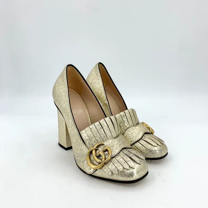 Gucci Gucci Gold logo fine glitter thick high heels Mary Jane sh Size US 4.5 / IT 34.5 - 2 Thumbnail