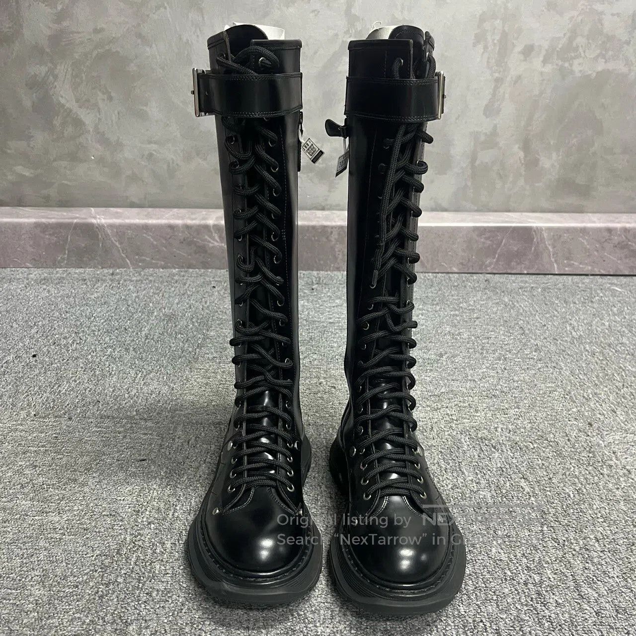 Alexander McQueen ALEXANDER MCQUEEN Black, aged-style high-top boots with wo Size US 5 / IT 35 - 1 Thumbnail
