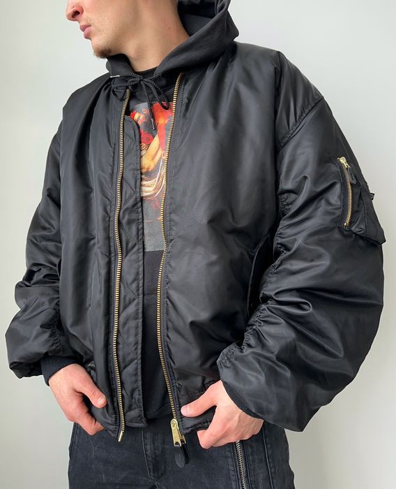 Vintage Fostex Garments MA-1 Flyers Black Nylon Bomber Jacket