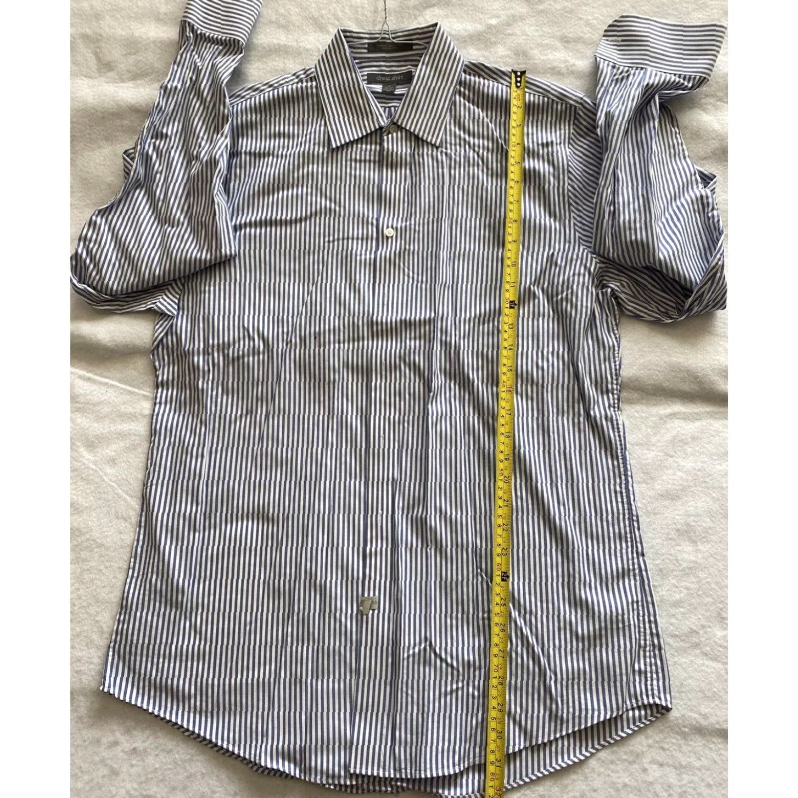 Vintage Dress Shirt Button Shirt Men's Size 16 Blue Stripes Long Sleeve Poly Blend Classic Fit Dress Shirt Mens Size 42R - 5 Thumbnail