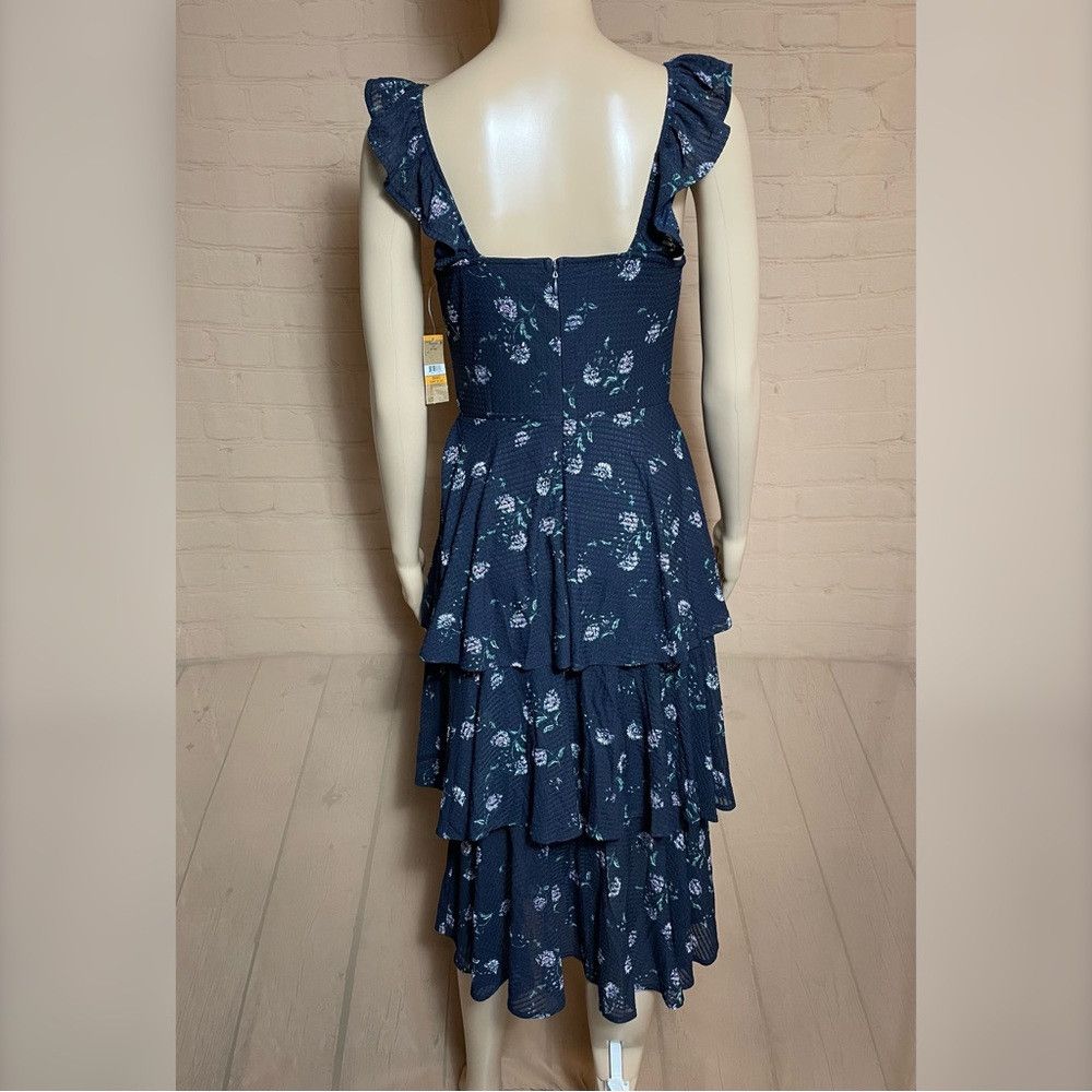Other NWT New $118 RACHEL Rachel Roy Navy Floral Ruffle Tiered Dr Size S / US 4 / IT 40 - 4 Thumbnail
