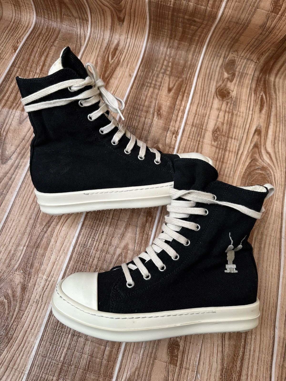 Rick Owens Rick Owens DRKSHDW Canvas Ramones Black Milk hightops Size US 6.5 / IT 36.5 - 7 Thumbnail