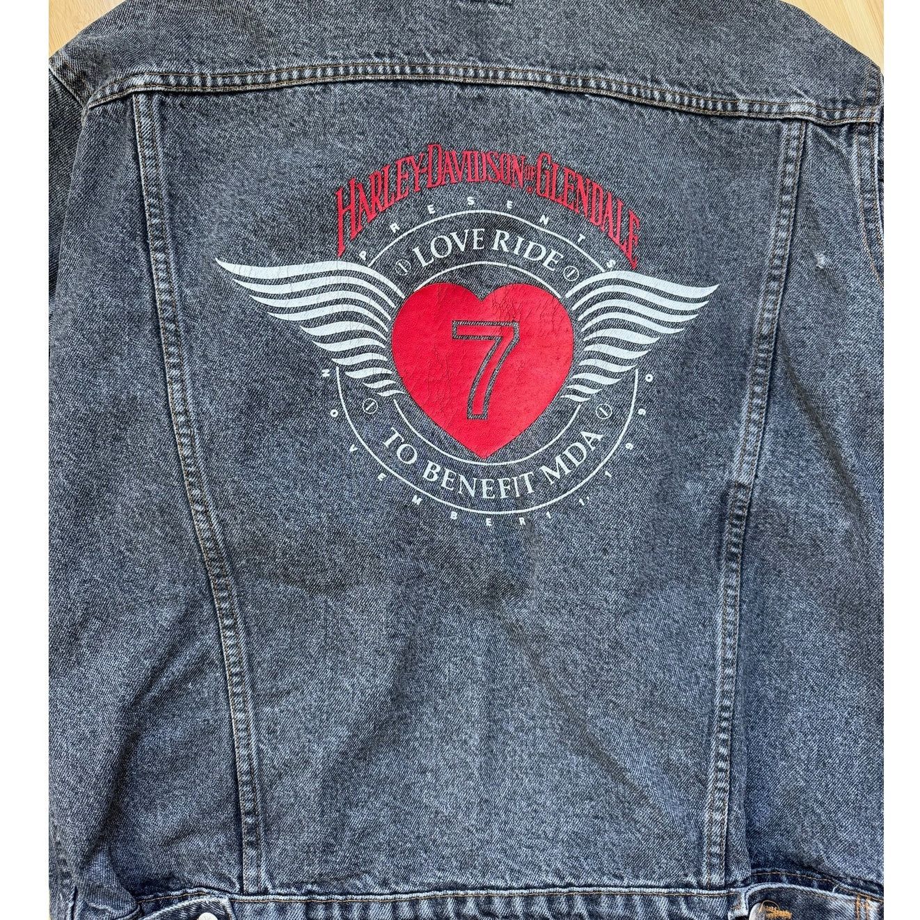 Harley Davidson Vintage 90s Harley Davidson Black Love Ride Denim Jacket Size US L / EU 52-54 / 3 - 5 Thumbnail