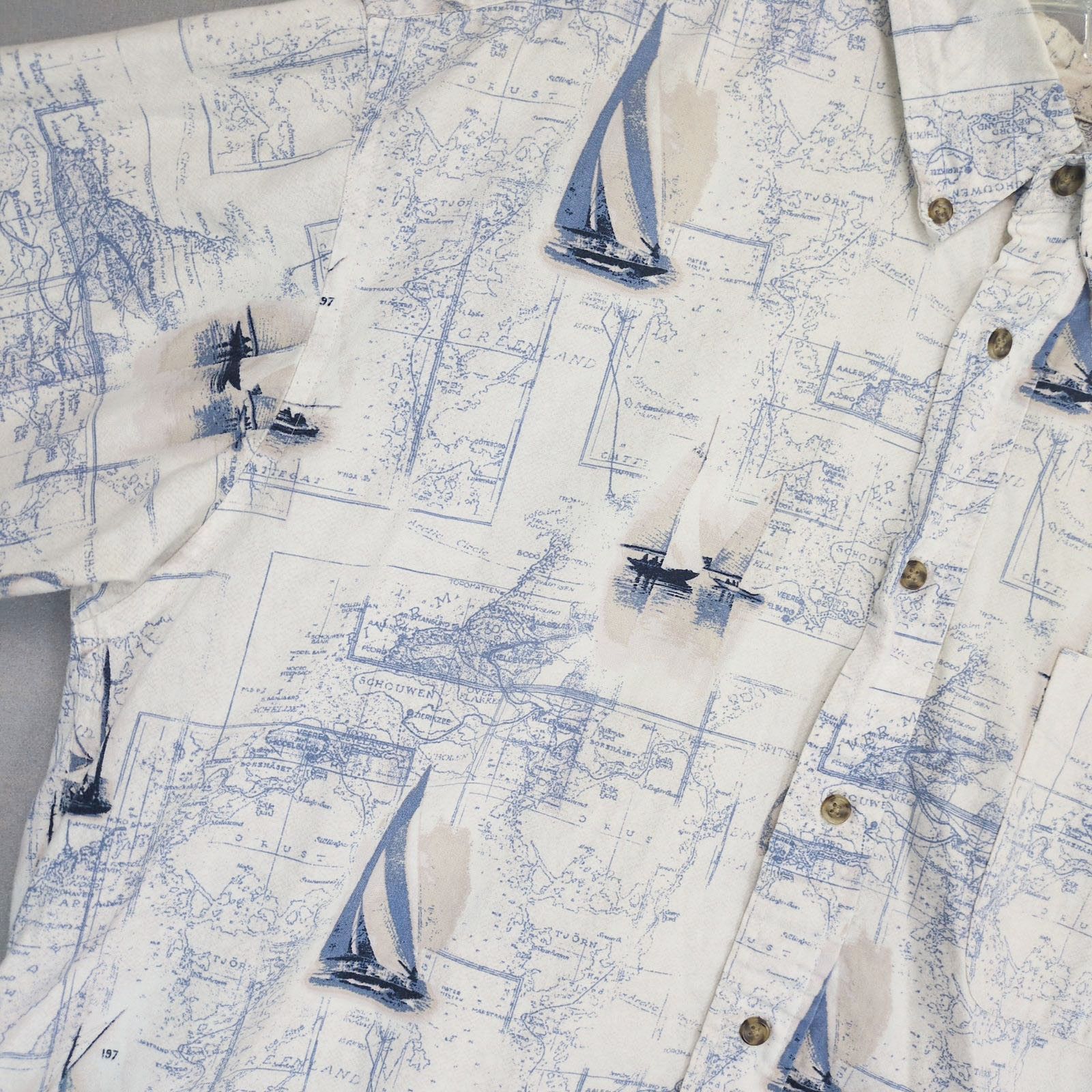 Puritan Vtg Puritan Men's L Nautical Short Sleeve Button Down Shirt Size US L / EU 52-54 / 3 - 4 Thumbnail