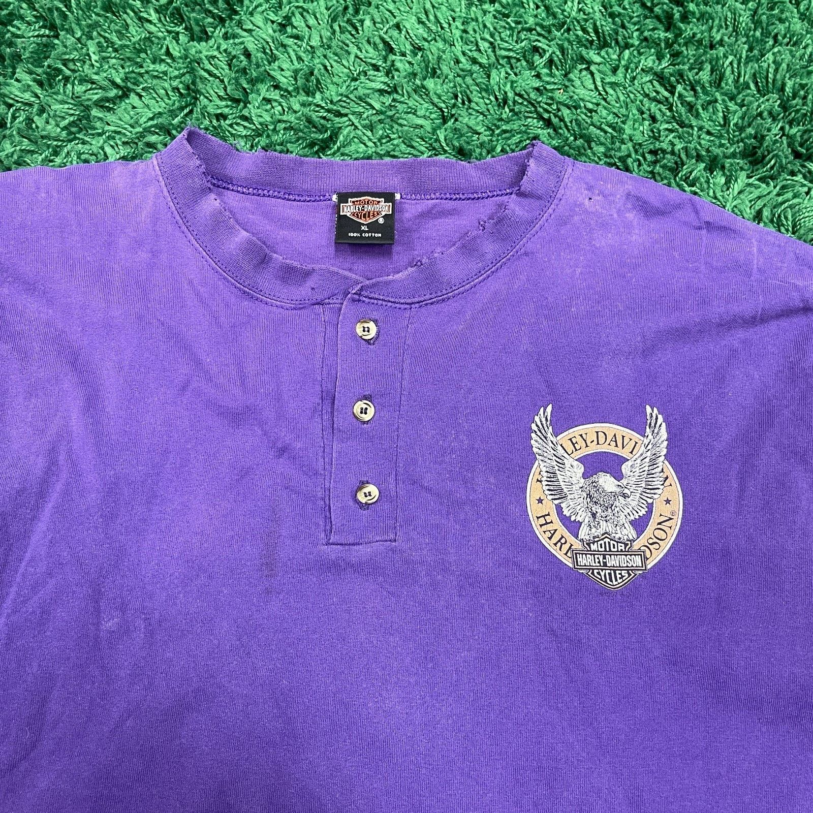 Harley Davidson × Vintage vintage 1997 Harley-Davidson purple long sleeve henley shirt Size US XL / EU 56 / 4 - 4 Thumbnail