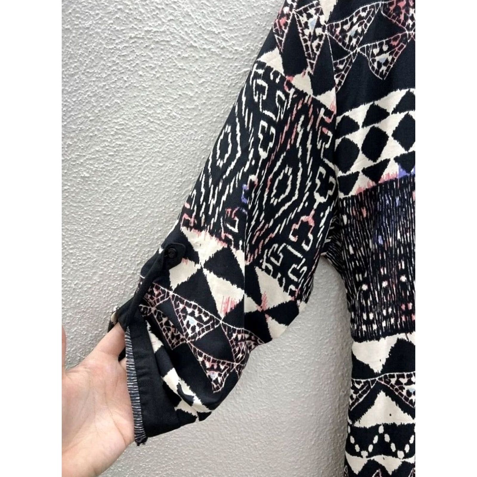 Vintage Womens Live 4 Truth Black 3/4 Sleeve V-Neck Tribal Print Dress Medium Shirt Size M / US 6-8 / IT 42-44 - 3 Thumbnail