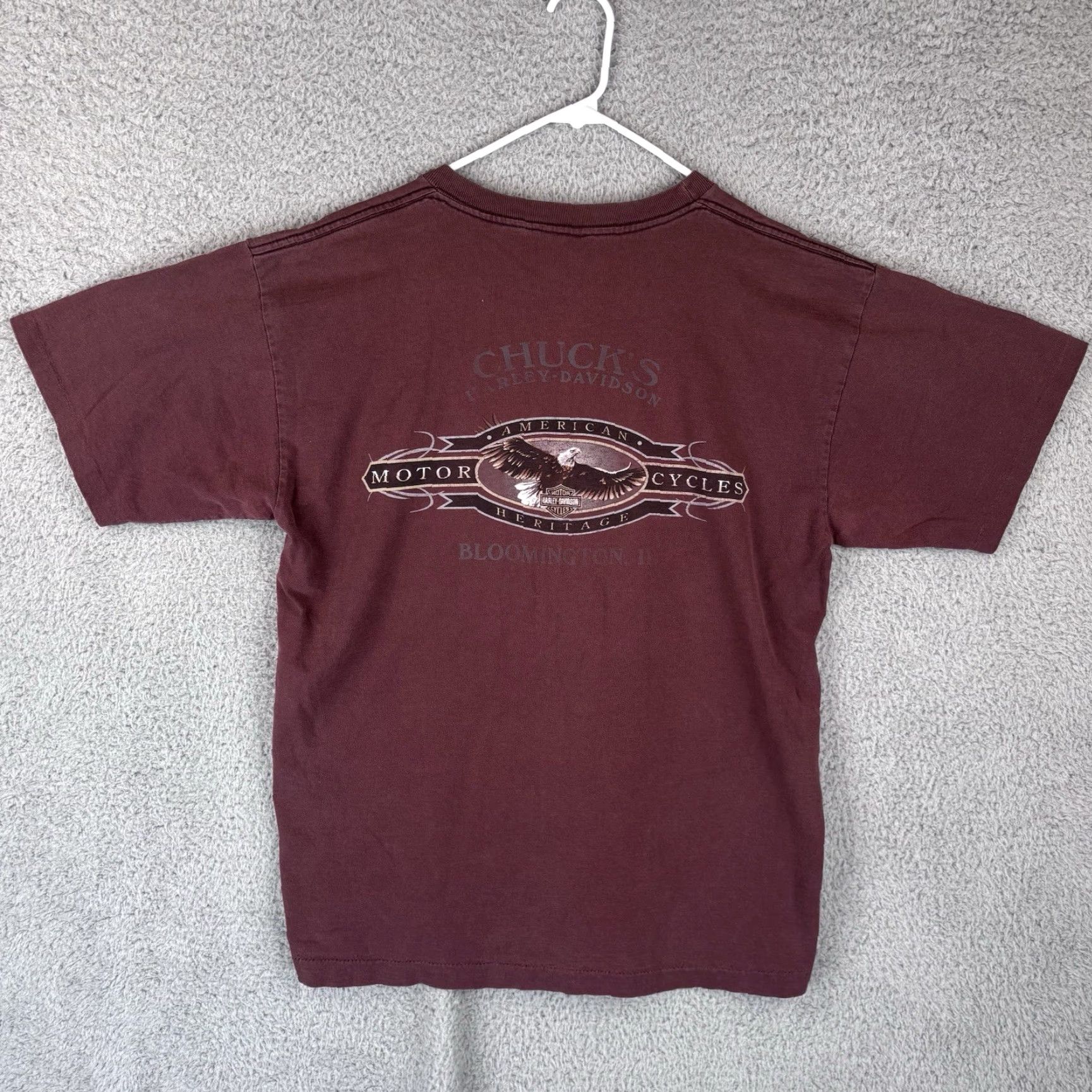 Harley Davidson Harley-Davidson T-Shirt Mens Medium Maroon Pocket Graphic Tee Eagle Made USA Size US M / EU 48-50 / 2 - 5 Thumbnail