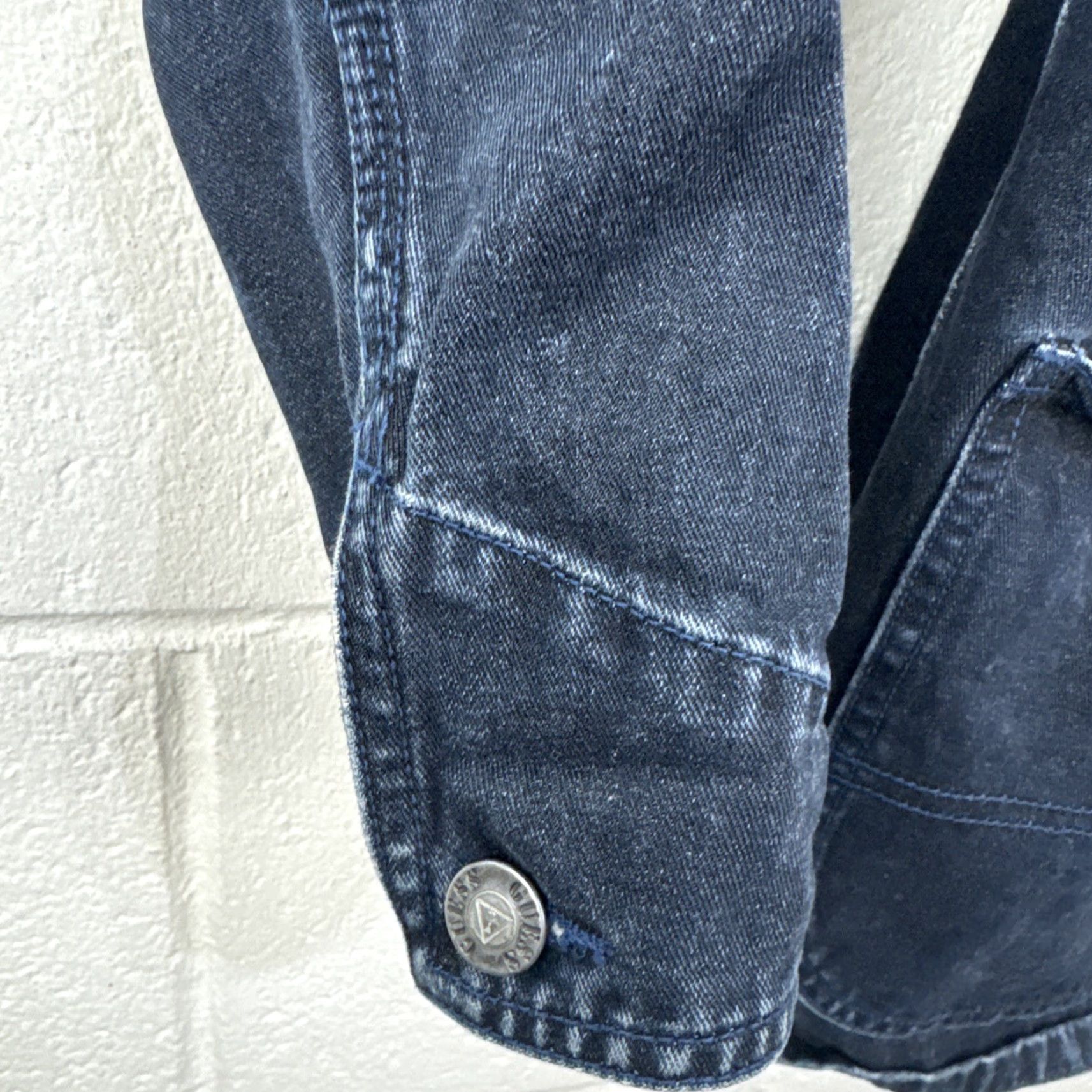 Guess VTG Guess Jeans Chore Jacket Mens L Denim Blue 90s Workwear USA Buttons Pockets Collared Long Jacket Mens Size US 33 - 7 Thumbnail