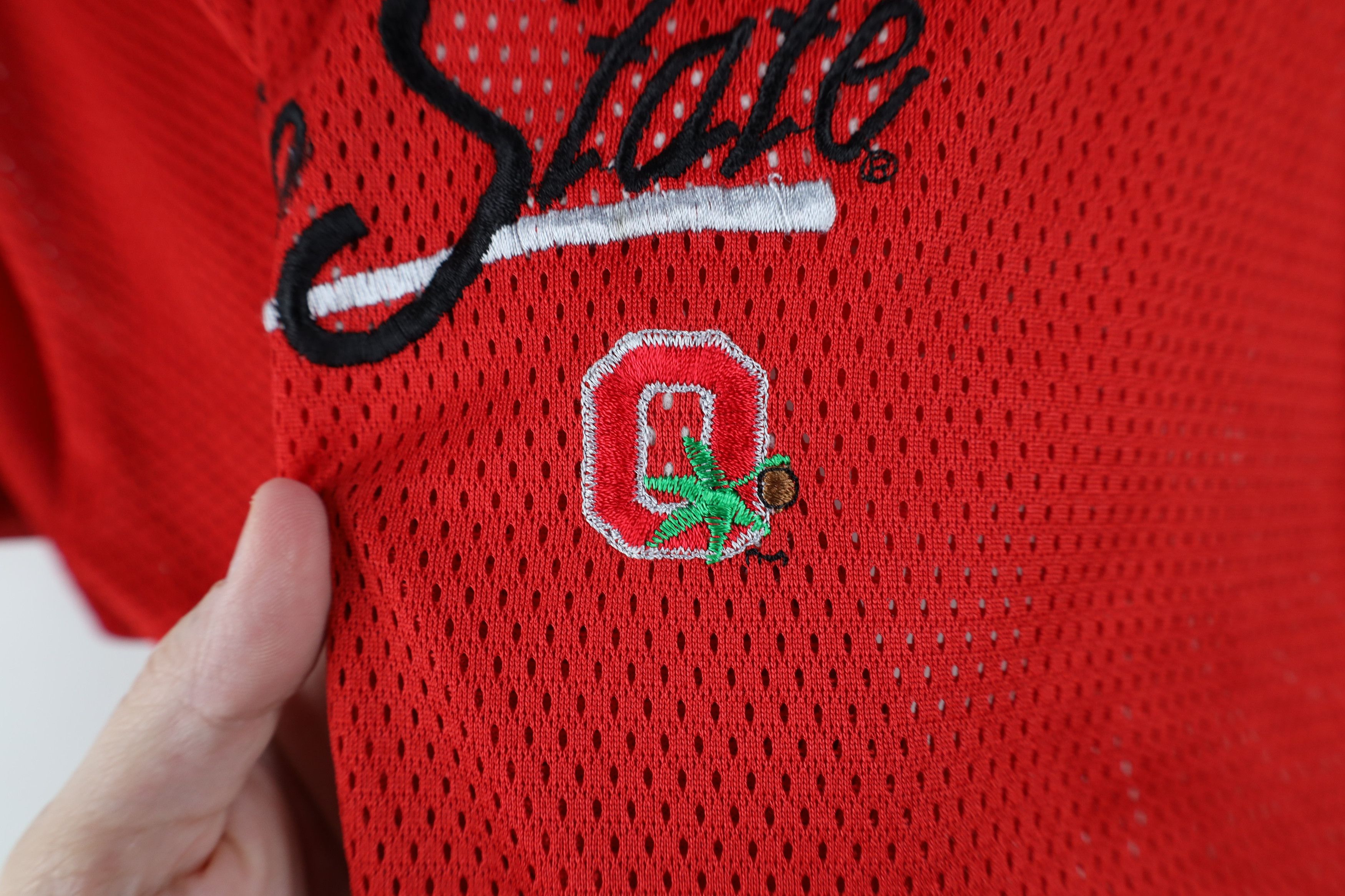 Vintage Vintage 90s Ohio State University Mesh Jersey T-Shirt Red Size US L / EU 52-54 / 3 - 5 Thumbnail