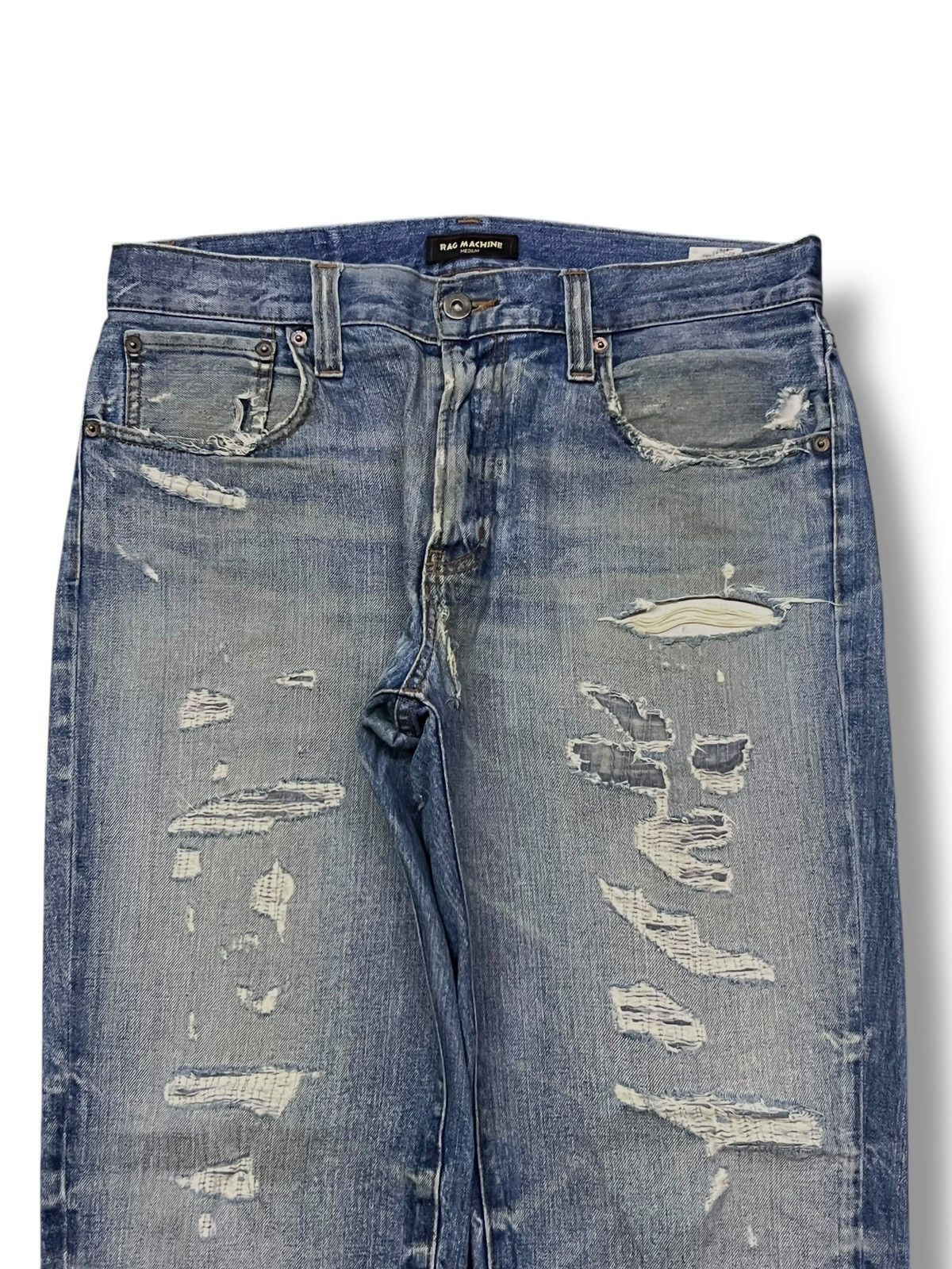 Japanese Brand Vintage Rag Machine - Faded Wash, Distressed Slim Denim Size US 33 - 4 Thumbnail