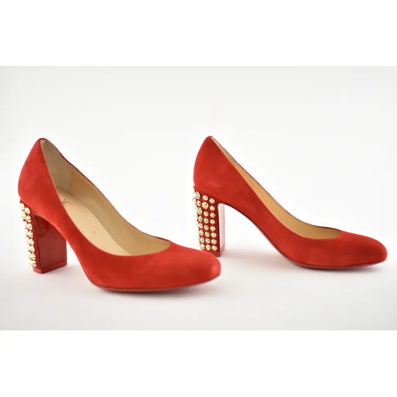 Christian Louboutin Christian Louboutin Marimalus 85 Loubi Red Suede Gold Spike Size US 5.5 / IT 35.5 - 4 Thumbnail