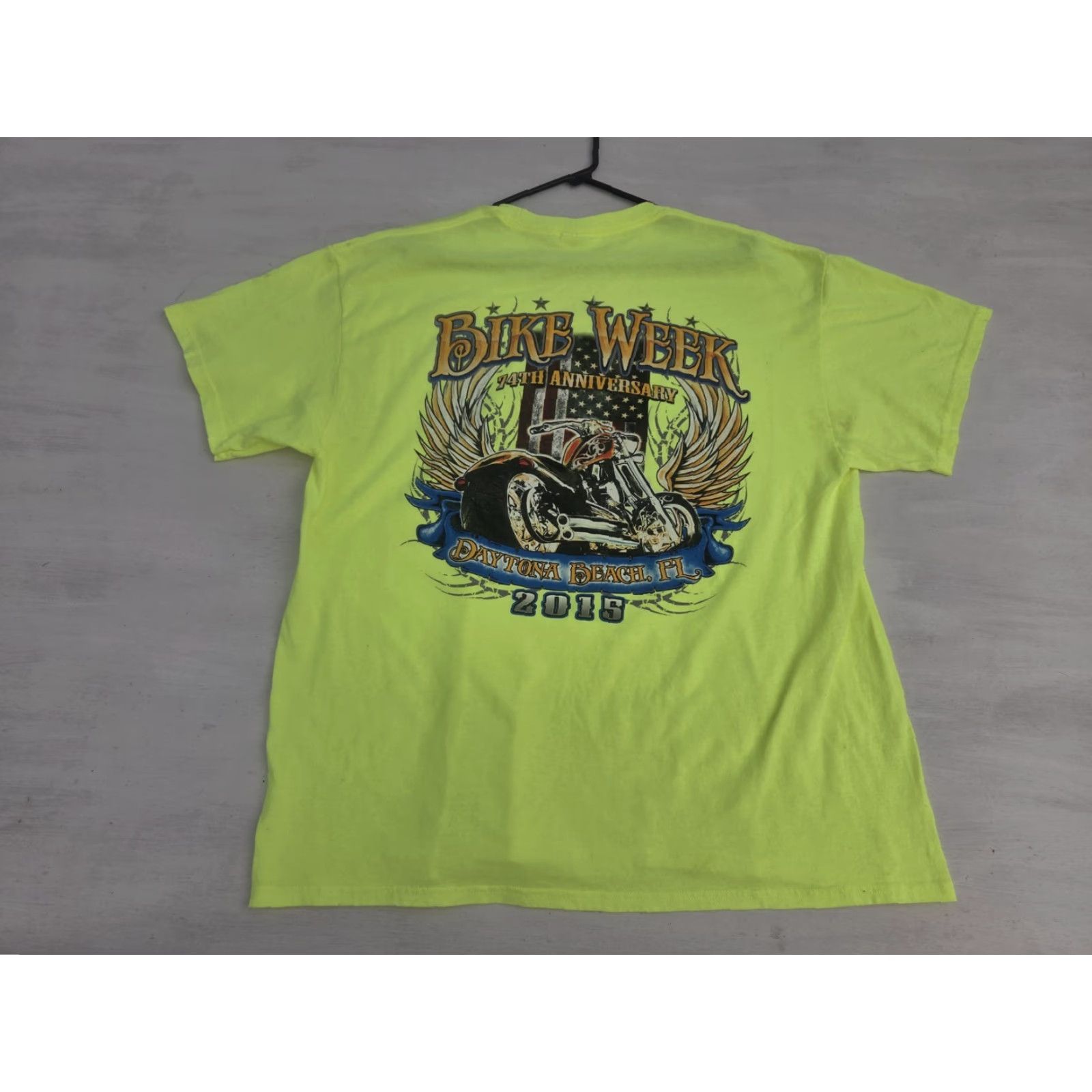 Vintage VINTAGE Bike Week Daytona Beach T Shirt Mens XL Safety Yellow Beach Biker Motorcycle 2015 74th Mens XL Yellow Size US XL / EU 56 / 4 - 5 Thumbnail