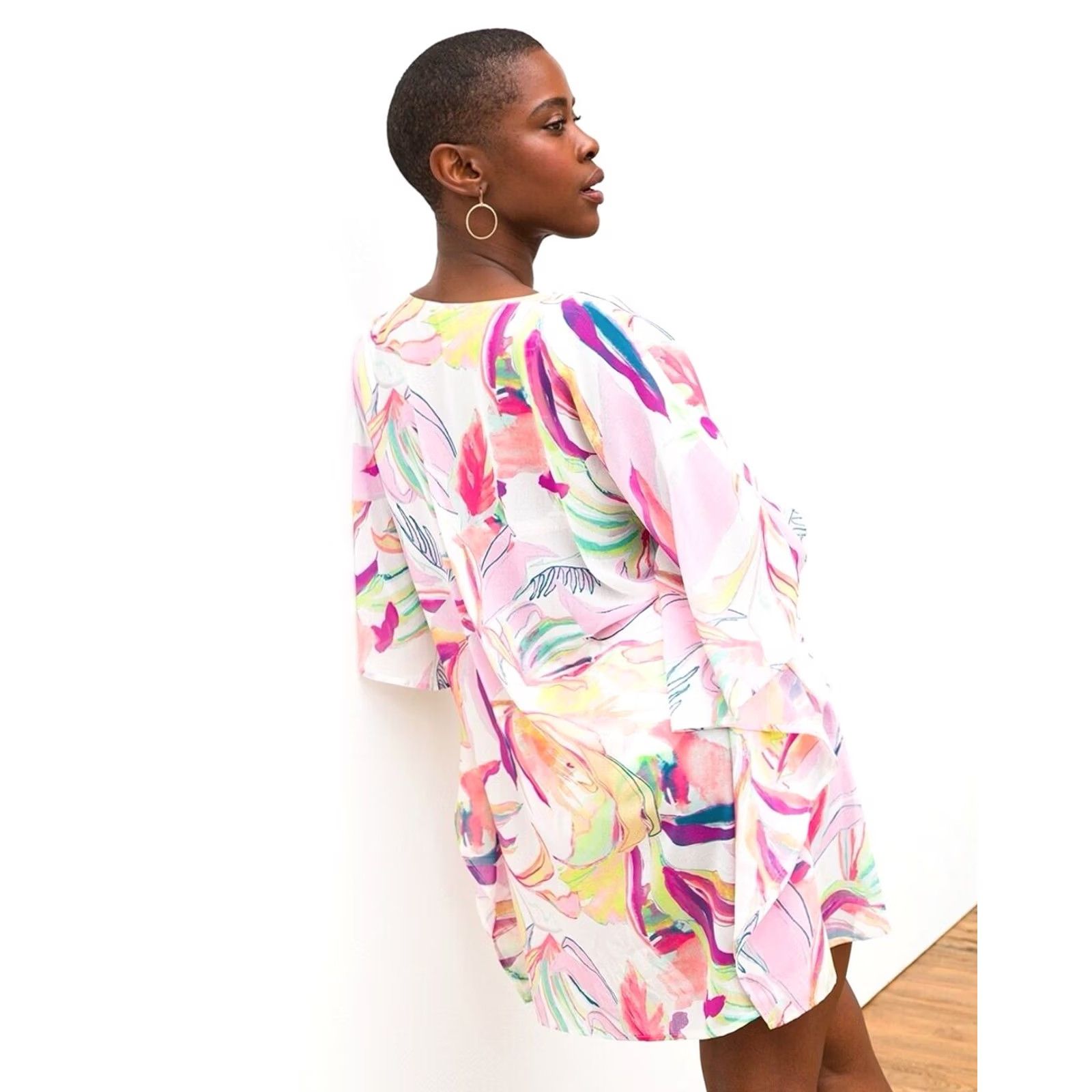 Vintage Soma Swim Chiffon Caftan Cover Up Womens M/L Pastels Abstract Floral Beach Shirt Dress? Size ONE SIZE - 2 Thumbnail