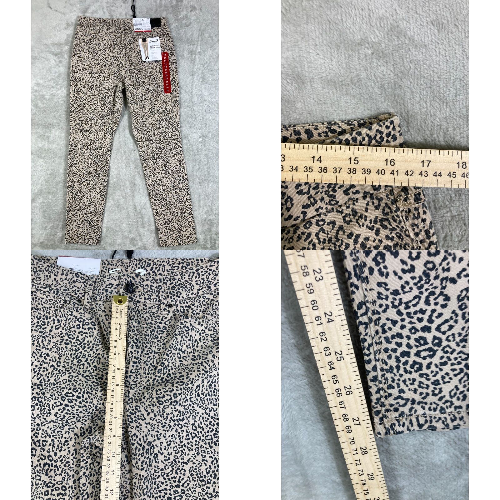 Vintage Seven7 Skinny Jeans Womens 14 Beige Black Leopard Print High Rise Tummyless NWT Size 36" / US 14 / IT 50 - 9 Thumbnail