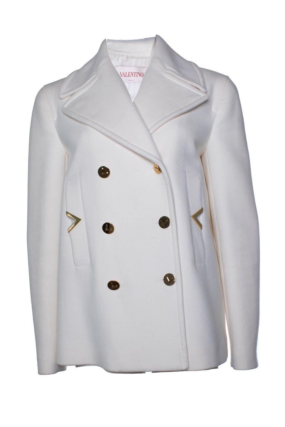 Valentino Valentino, V logo wool and cashmere coat in white Size M / US 6-8 / IT 42-44 - 1 Thumbnail