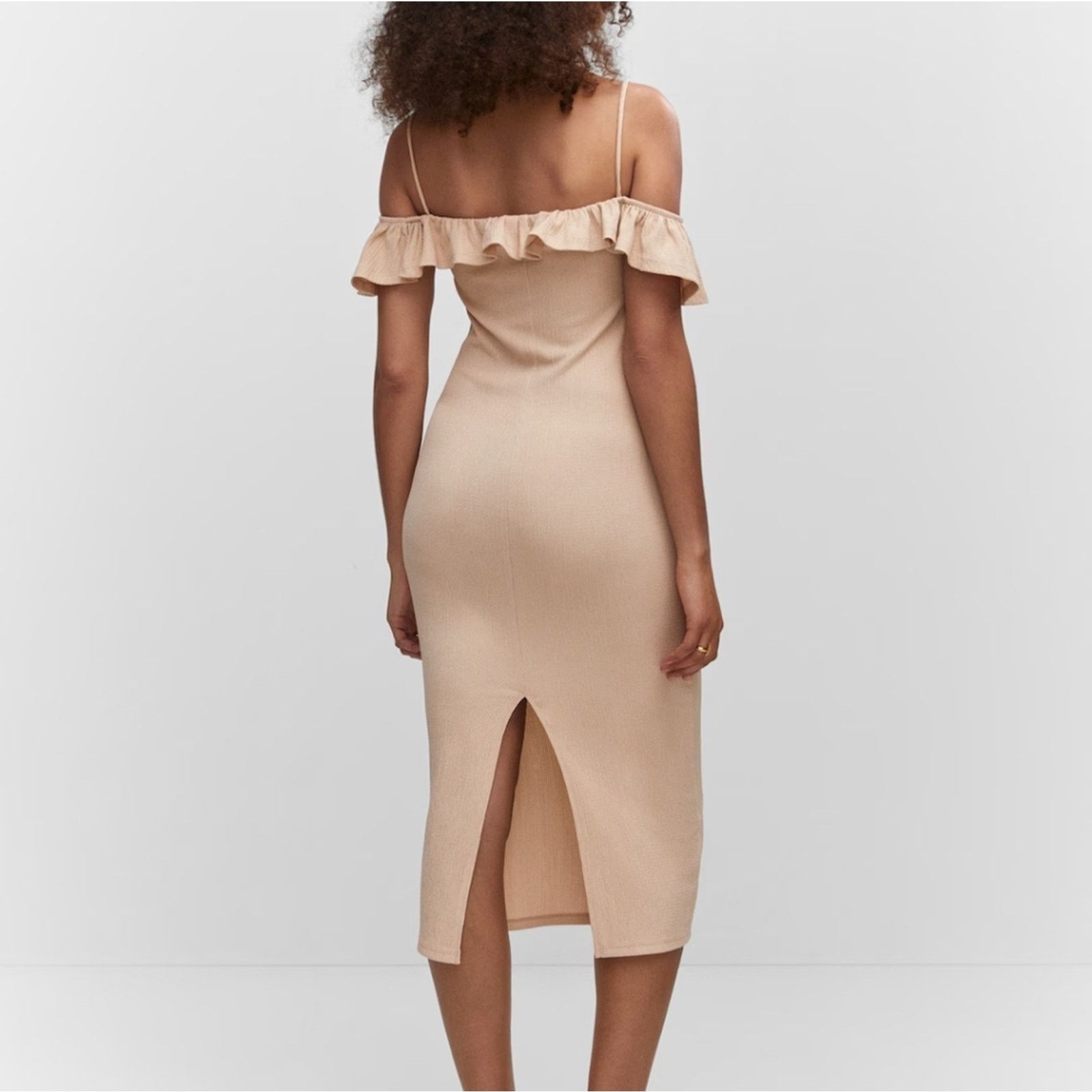 Mango Mango Janice Bone Nude Ruffle Sleeveless Midi Dress 6 NWT Size M / US 6-8 / IT 42-44 - 5 Thumbnail
