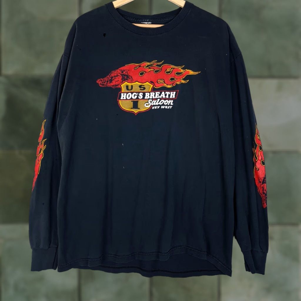 Vintage VINTAGE Hog's Breath Saloon Shirt Mens L Black Flames Long Sleeve Graphic Print Crew Neck T-Shirt Size US L / EU 52-54 / 3 - 1 Thumbnail