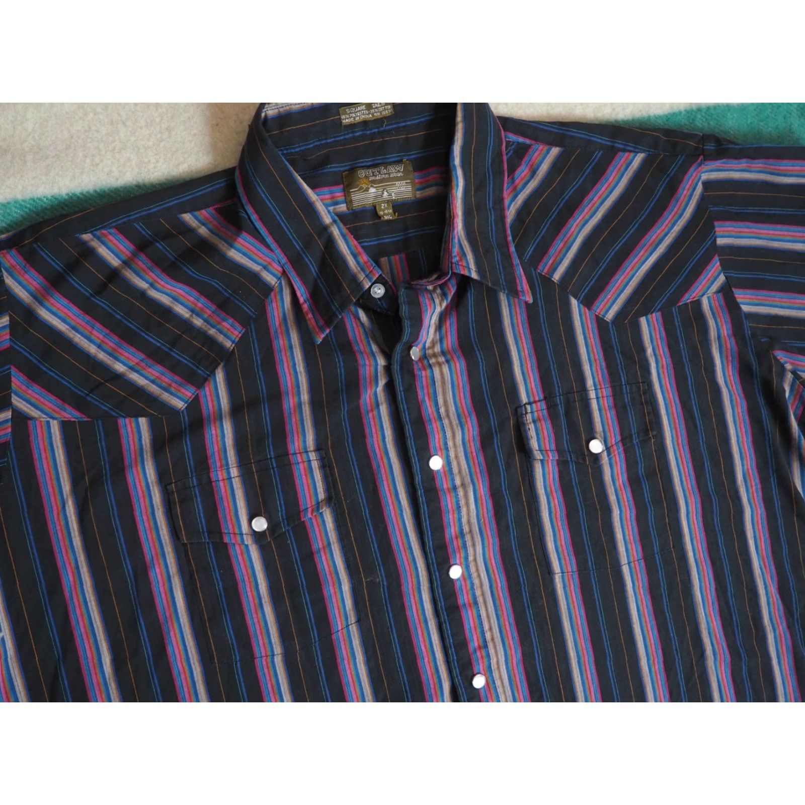 Vintage VINTAGE Outlaw Shirt Western 2XL Black Purple Striped Pearl Snap Long Sleeve Cotton Blend 1980s Rockabilly Mens Size US XXL / EU 58 / 5 - 2 Thumbnail