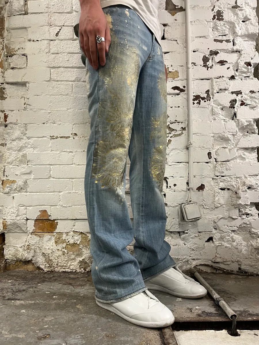 Just Cavalli SS2006 Cavalli Gold Embellished Light Blue Distressed Jeans Size US 30 / EU 46 - 3 Thumbnail