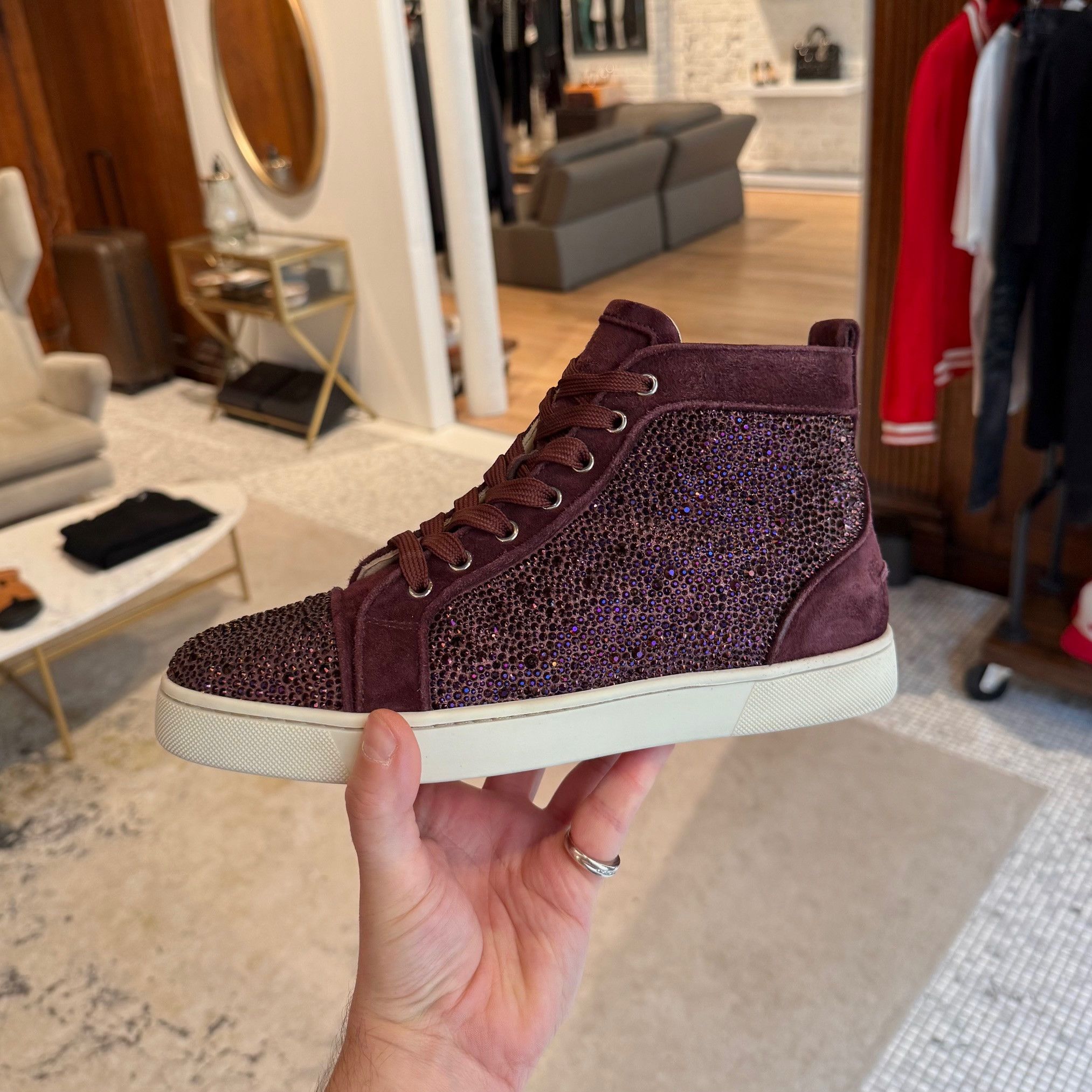 Christian Louboutin Christian Louboutin Burgundy Louis Strass High-top Sneakers Size US 8 / EU 41 - 11 Thumbnail