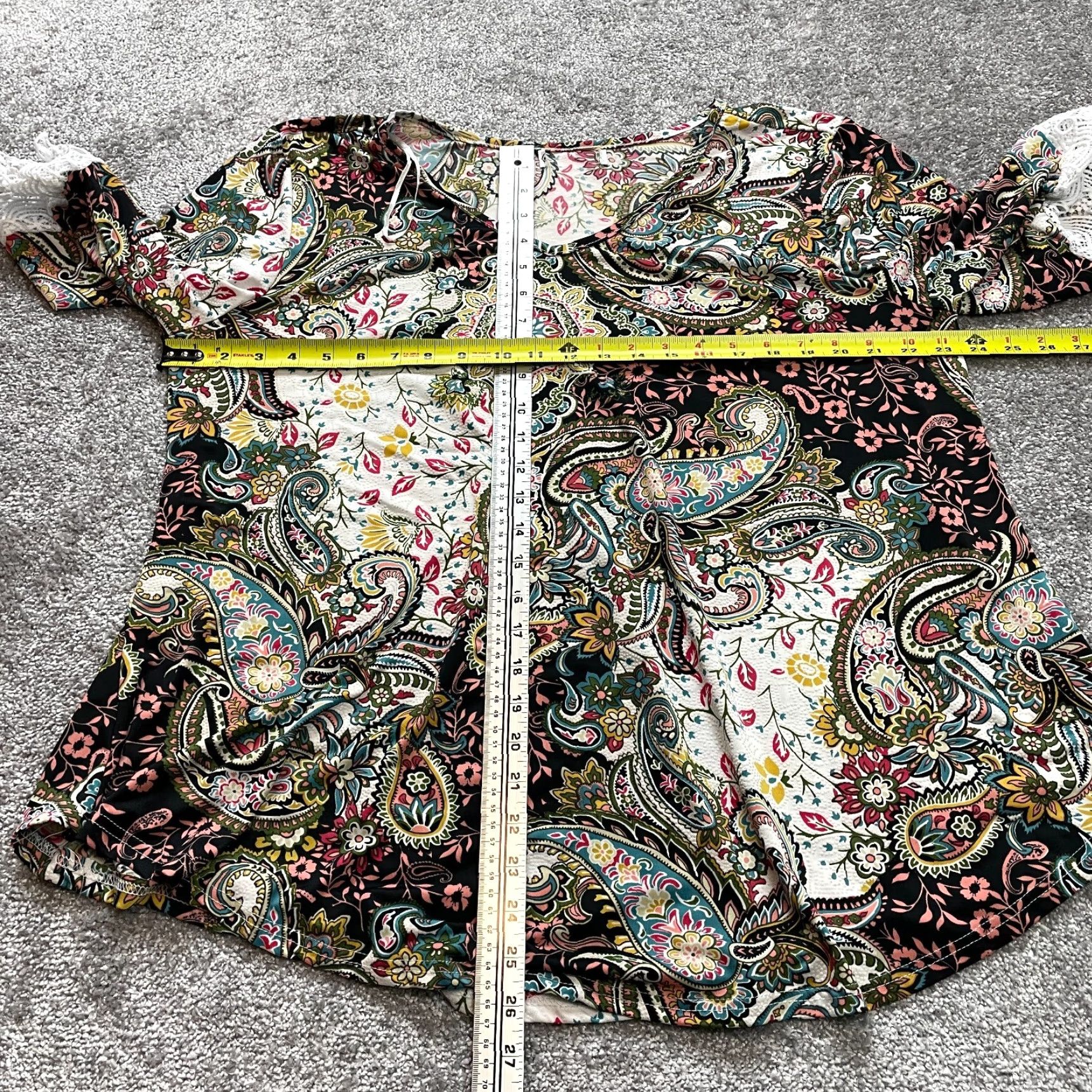 Vintage Unbranded Blouse Shirt Womens 2XL Paisley Floral 3/4 Sleeve Lace Cuff V Neck Top Size XXL / US 16-18 / IT 52-54 - 5 Thumbnail