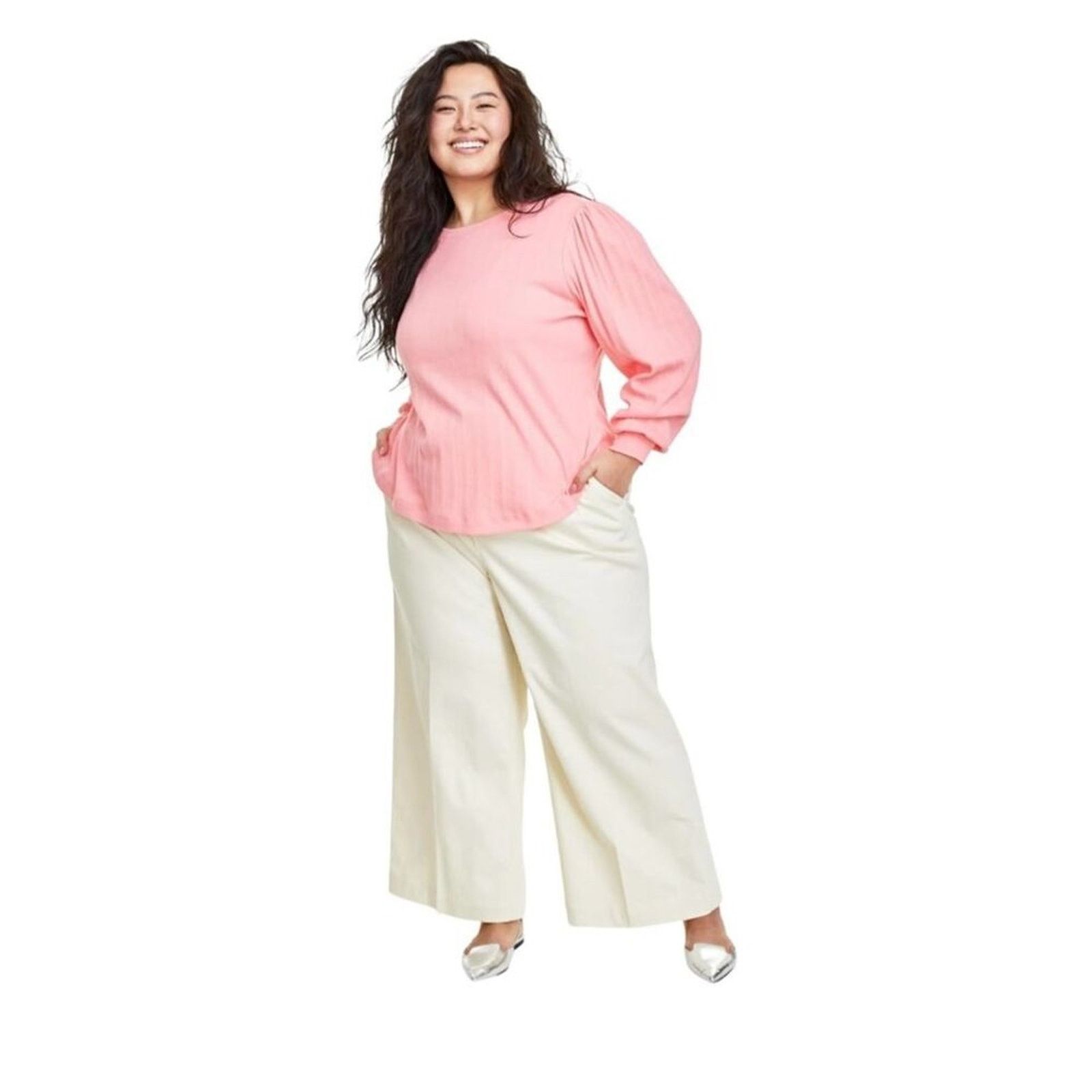 Macys Plus Size Pointelle-Rib Long-Sleeve Top 2X NEW # G547 Size XXL / US 16-18 / IT 52-54 - 1 Thumbnail